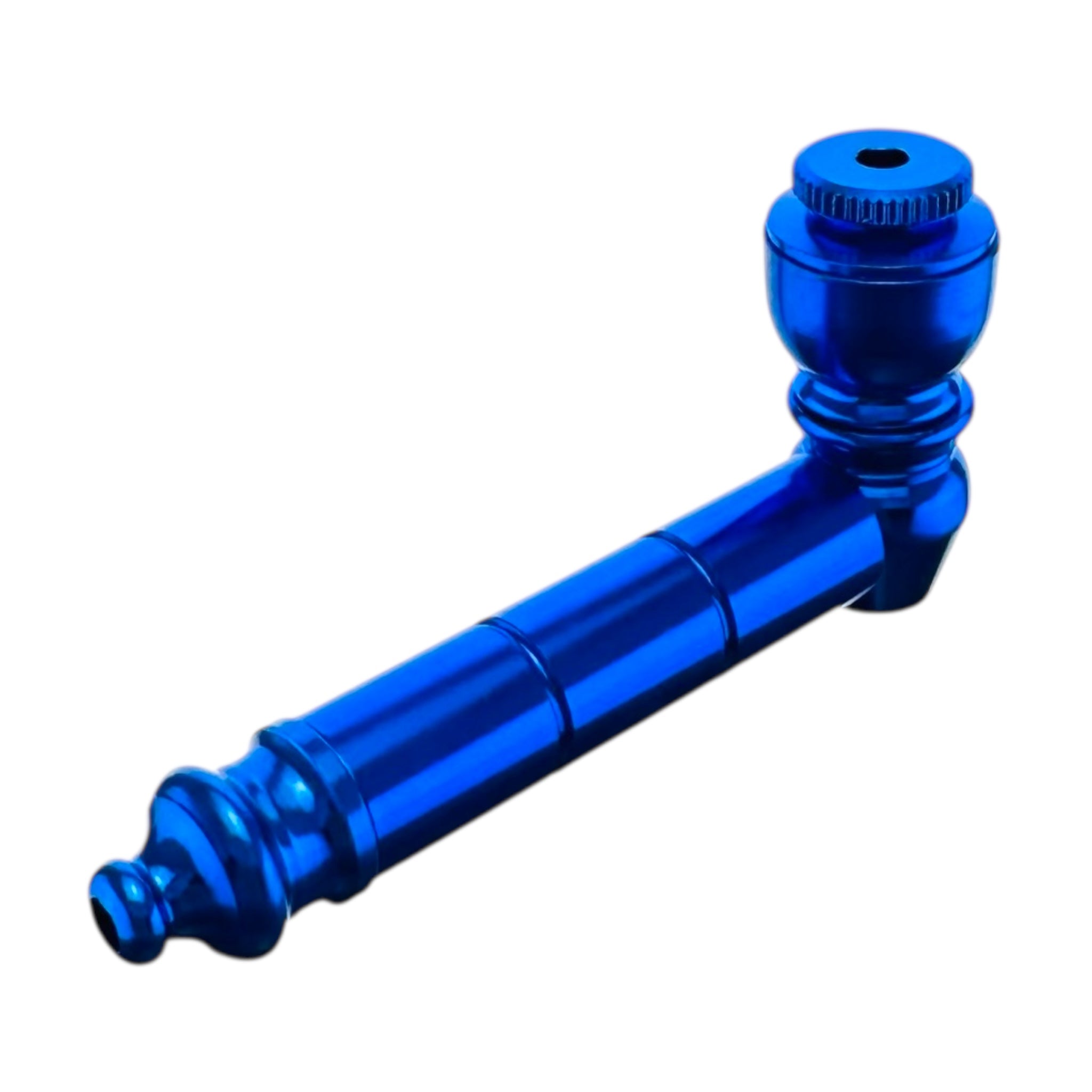 Blue metal smoking pipe on a white background