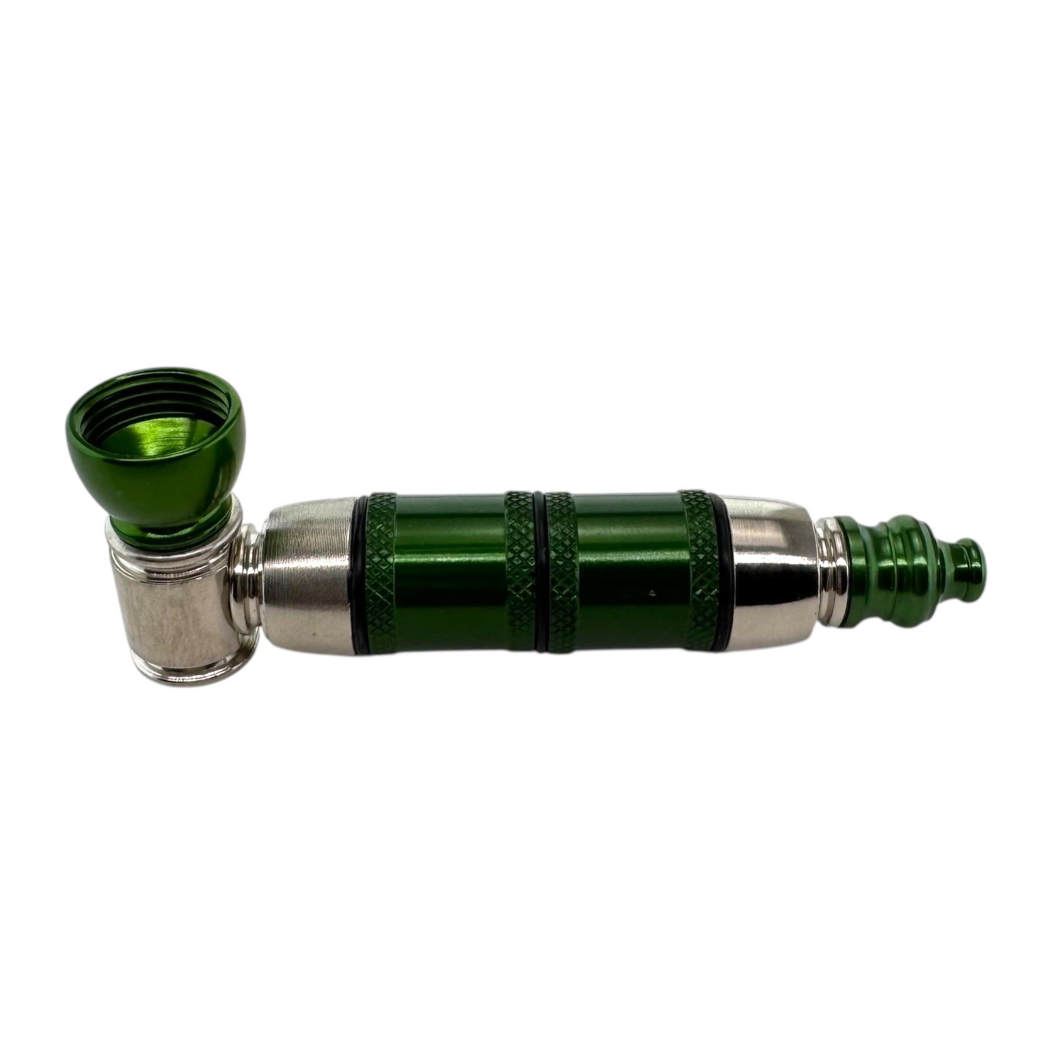 Metal Hand Pipes - Silver And Green Extra Large Chamber Hand Pipe