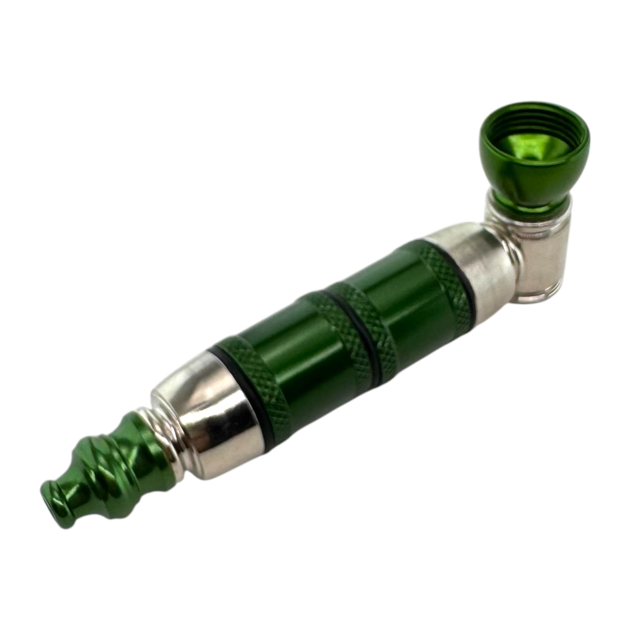 Metal Hand Pipes - Silver And Green Extra Large Chamber Hand Pipe