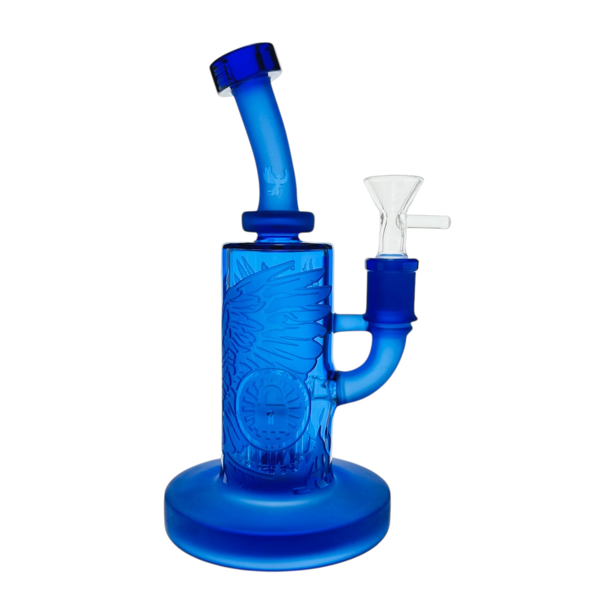 Blue glass water pipe on a white background