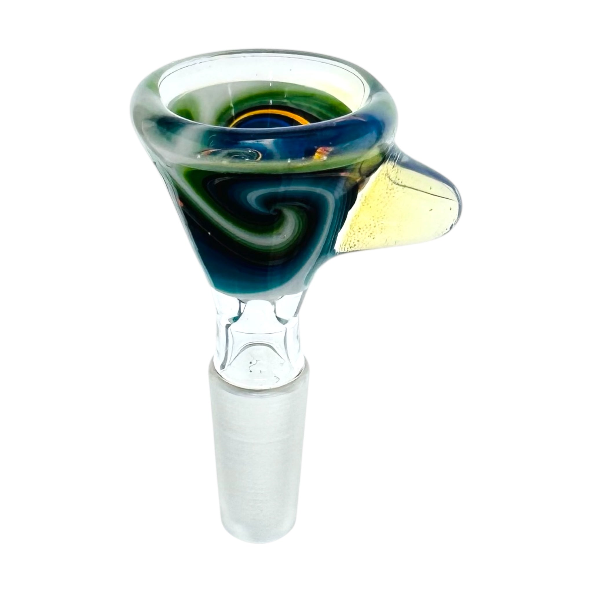 N3RD Glass 10mm Flower Bowl Black Cosmic With Green And Blue Linework