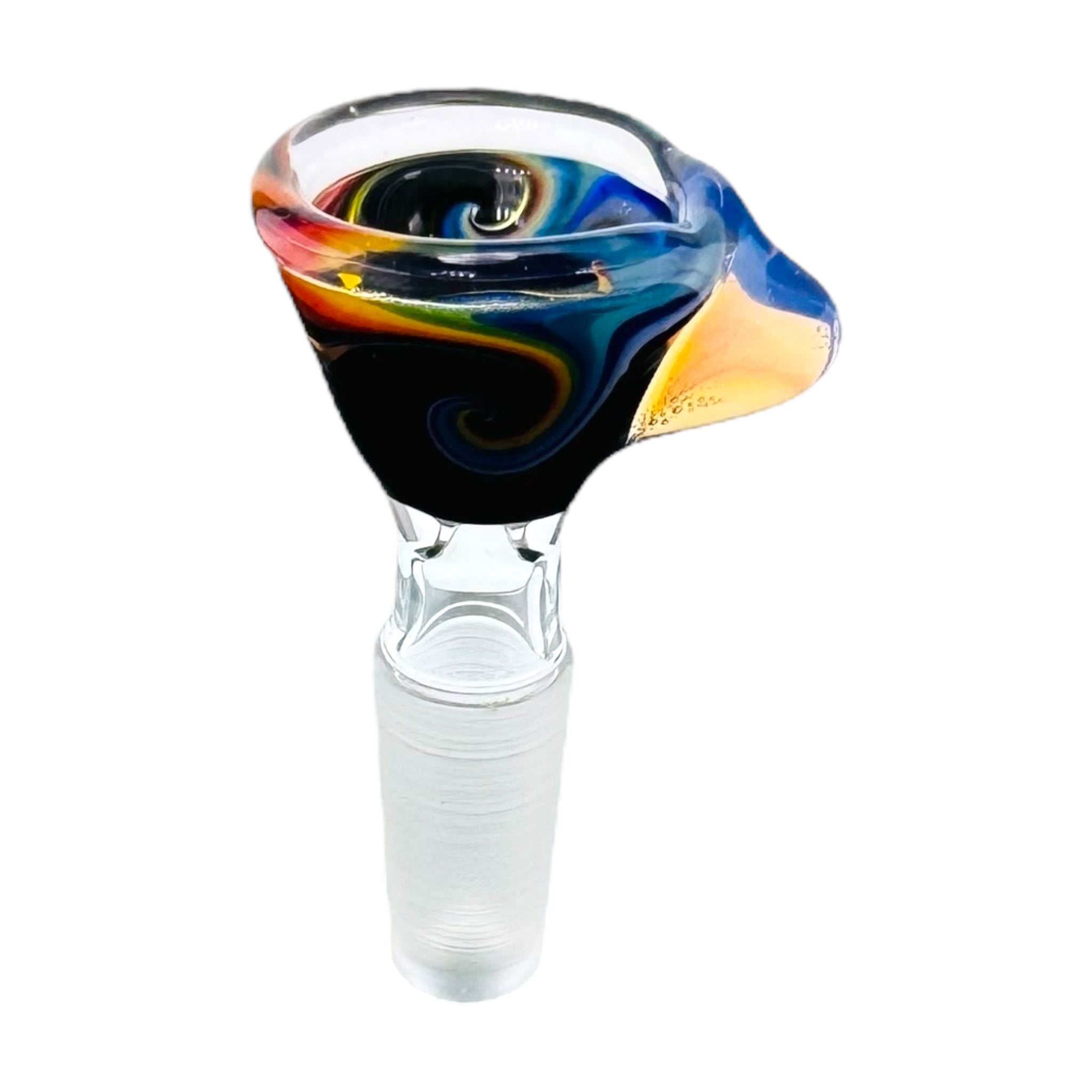N3RD Glass 10mm Flower Bowl Black With Rainbow Linework