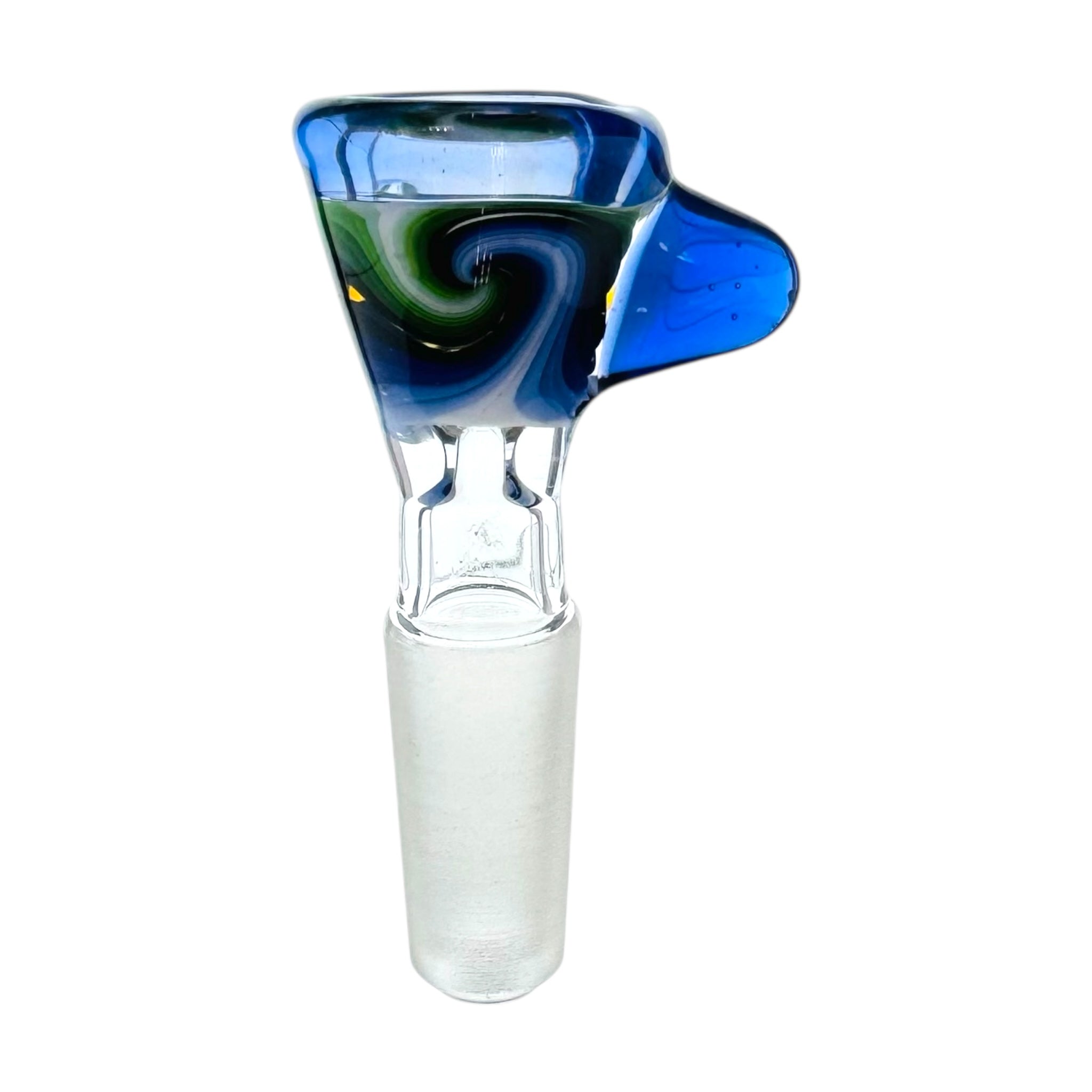 N3RD Glass Small 10mm Flower SNAP Bowl Blue With Blue And Green Linework