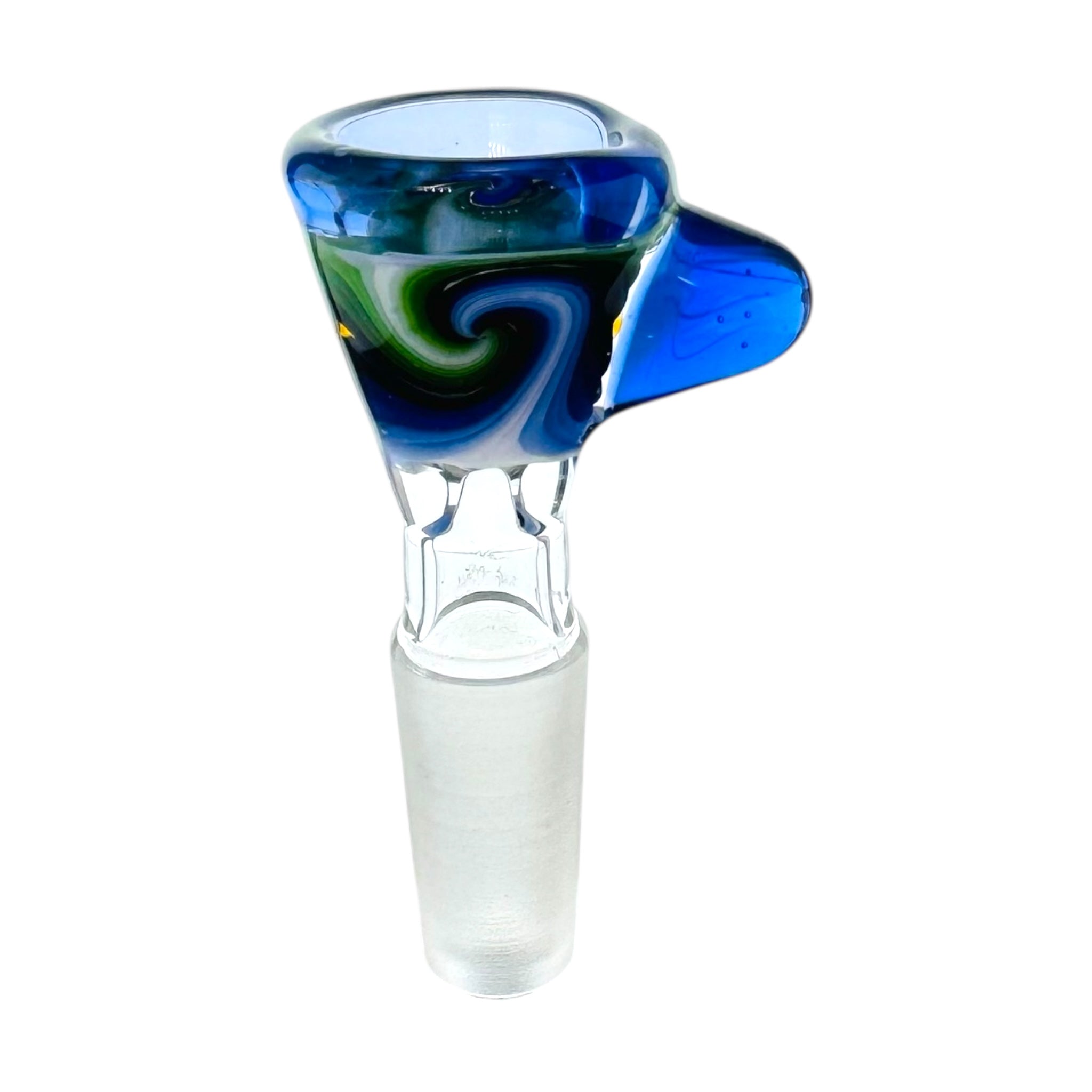 N3RD Glass Small 10mm Flower SNAP Bowl Blue With Blue And Green Linework