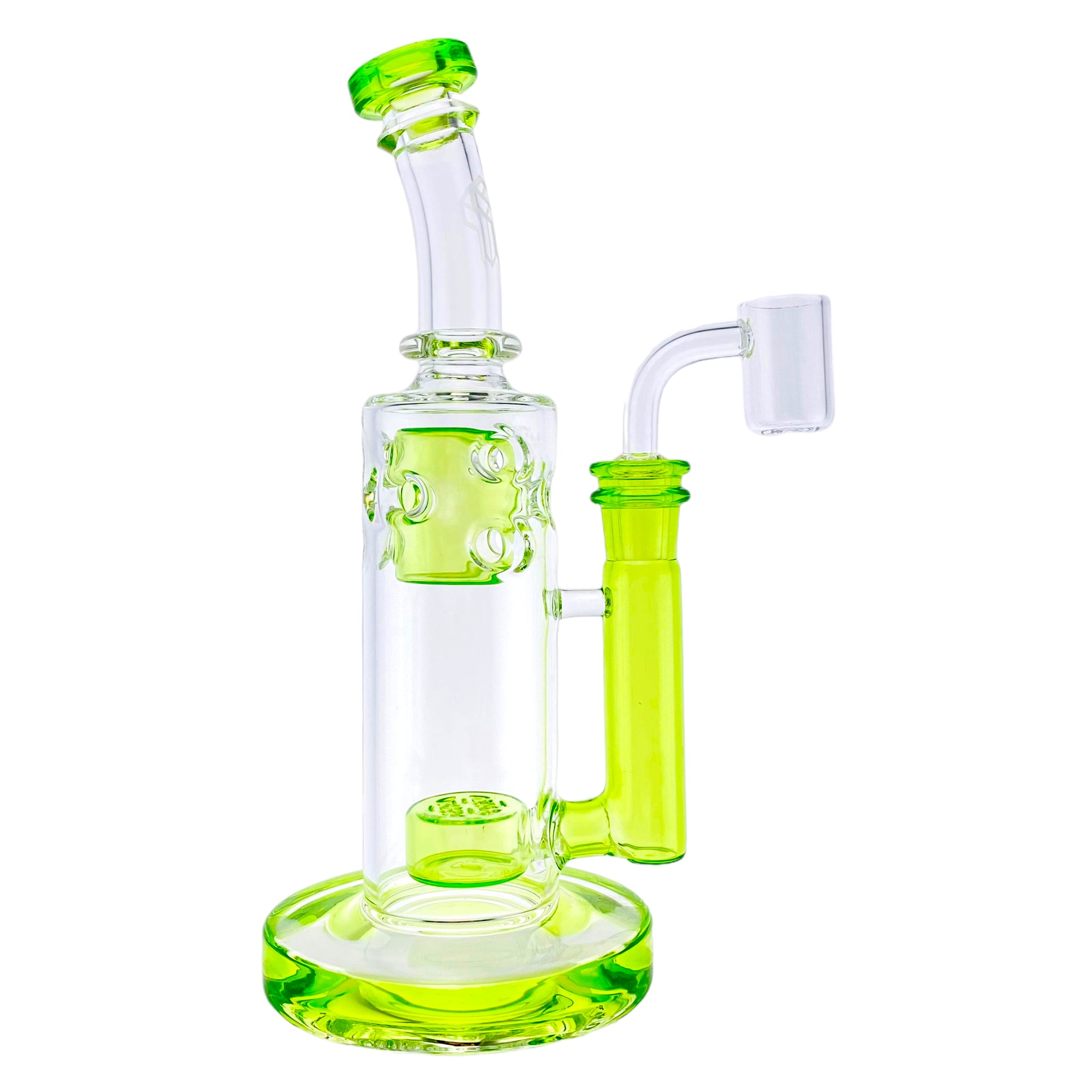 Deluxe Glass - Green Small Straight Fab Bong Dab Rig With Seed Of Life Perc