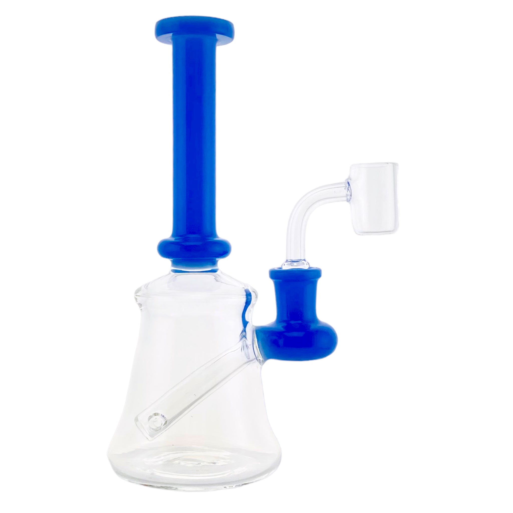 small size mini tube shape glass dab rig with 14mm joint with baby blue color accent sections