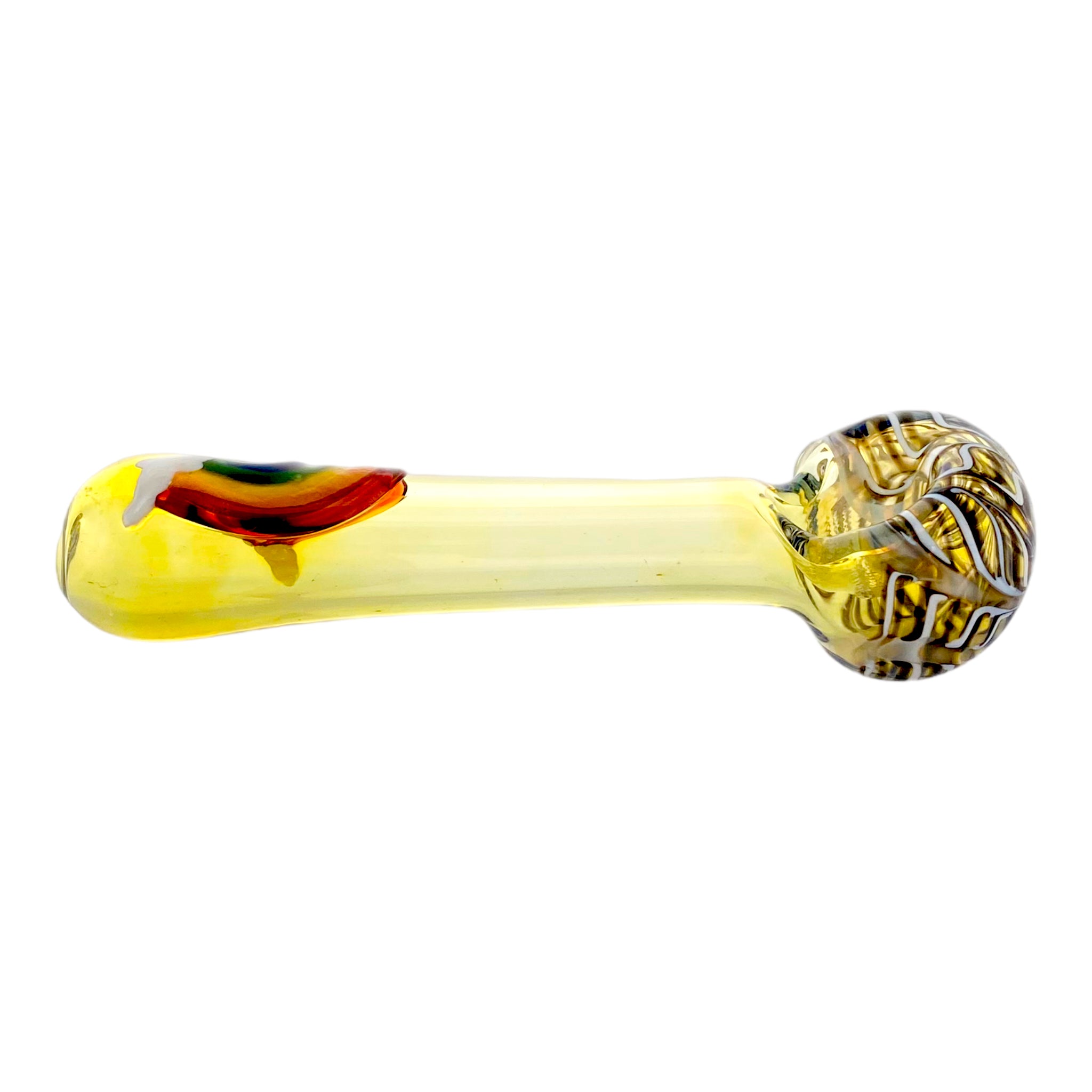 Fumed Glass Hand Pipe With Rainbow And Black Wig Wag Bowl