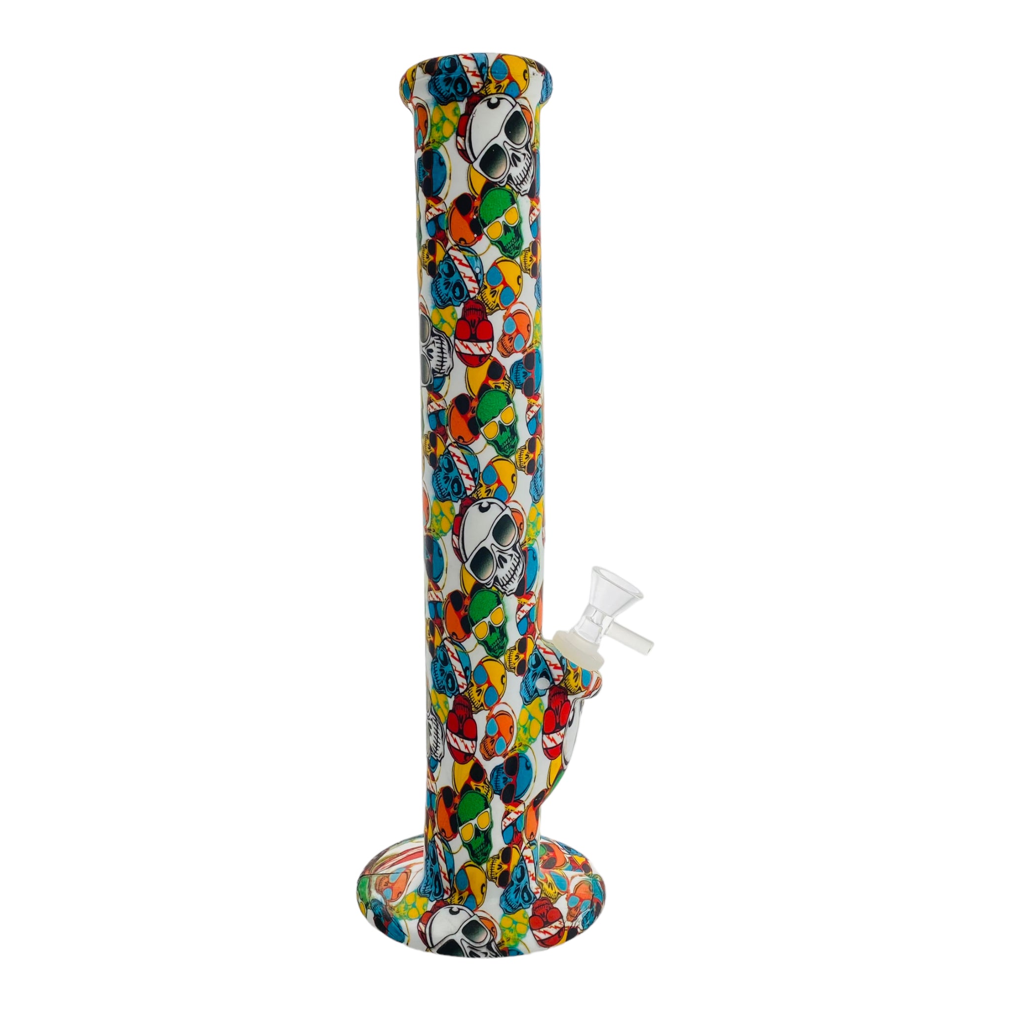 12 Inch Silicone Straight Bong With Colorful Skulls With Sunglasses