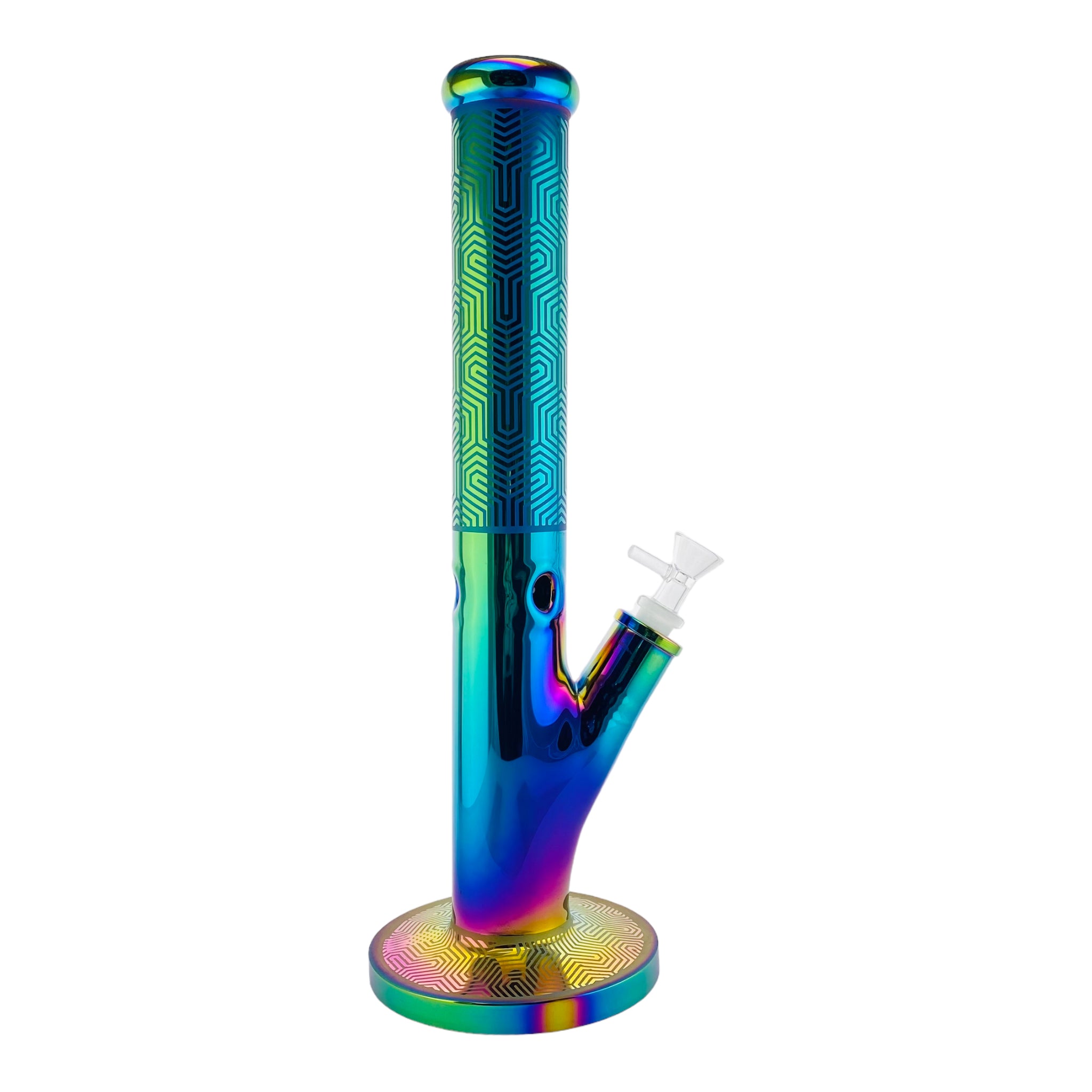 Rainbow Reflective Straight Tube Bong With Sacred Geometry