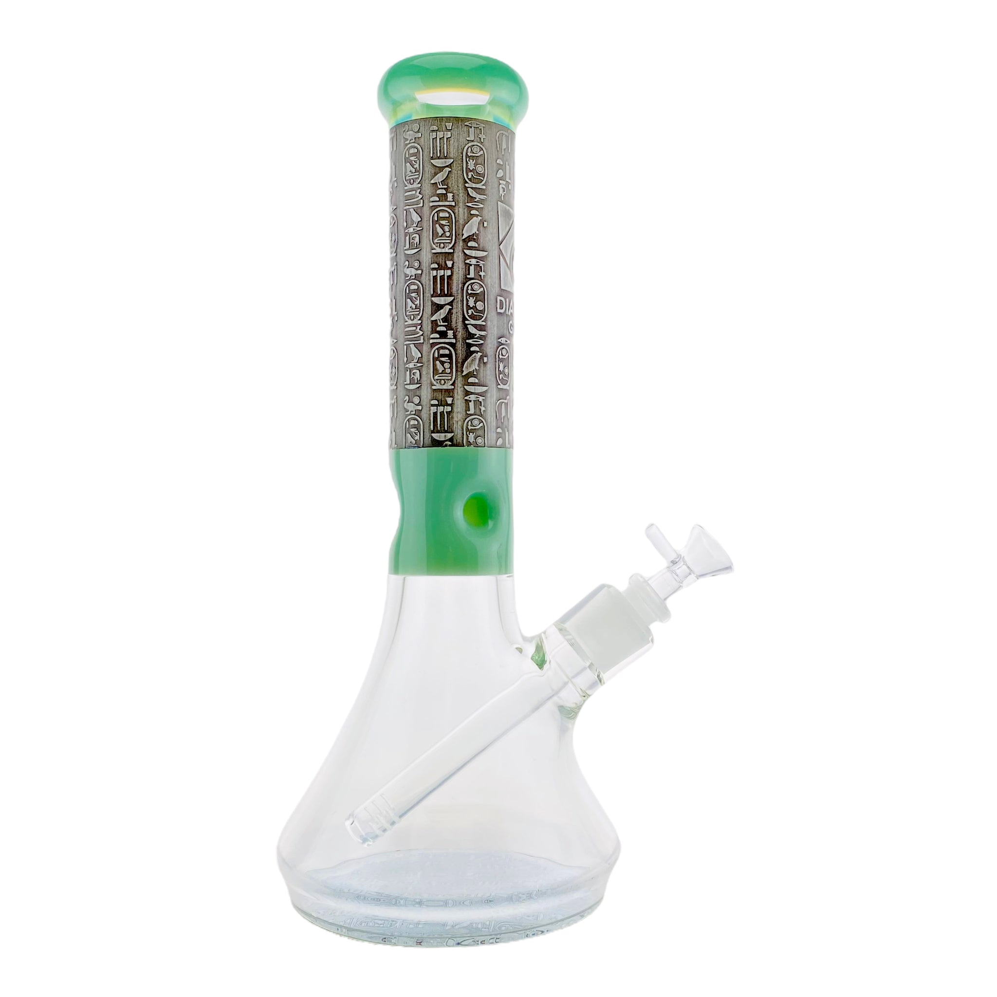 Diamond Glass - 9mm Thick Green Beaker Bong With Sandblasted Egyptian Symbols