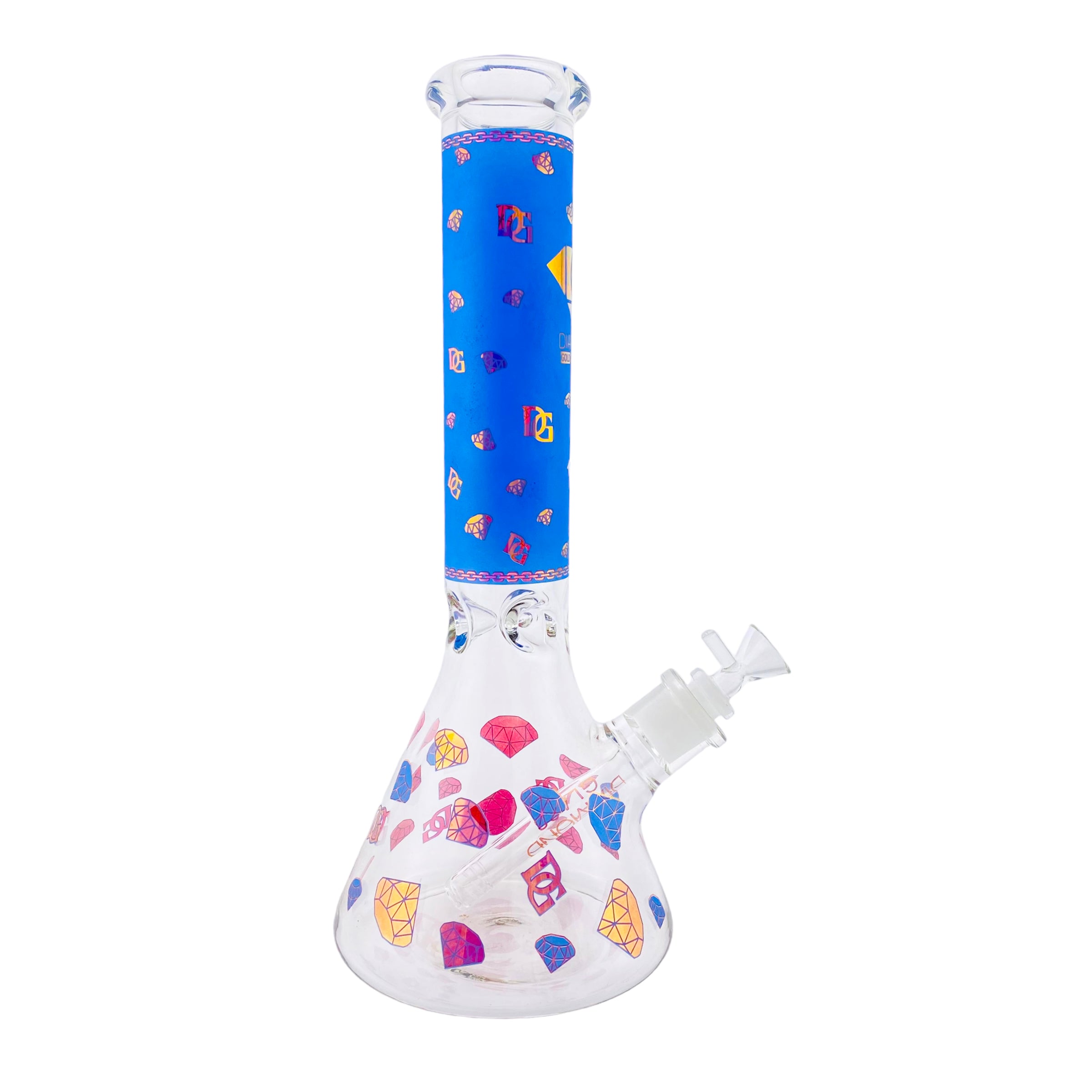 Diamond Glass 9mm Beaker Bong With Blue And Pink Diamond Decals