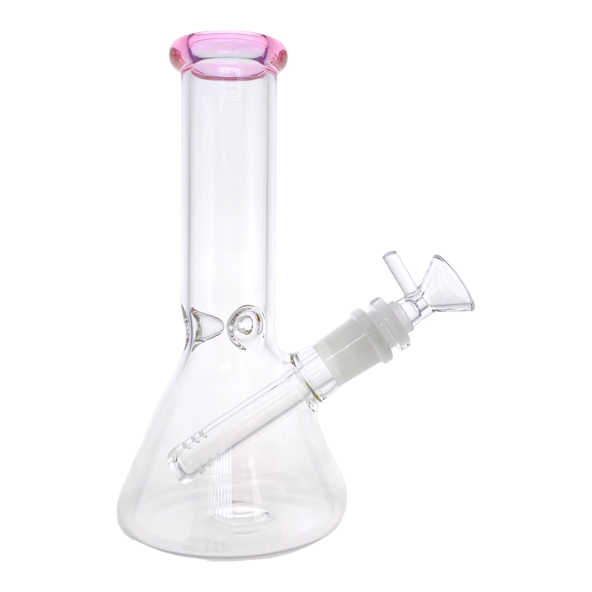 8 Inch Small Clear Beaker Bong With Pink Color Lip