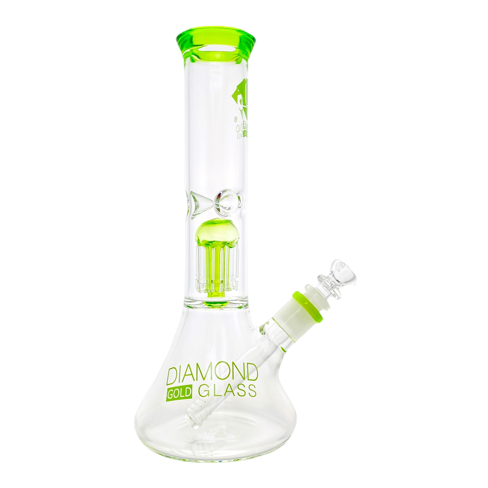 Diamond Glass Bong - 12 Inch Beaker With Tree Perc And Green Accent