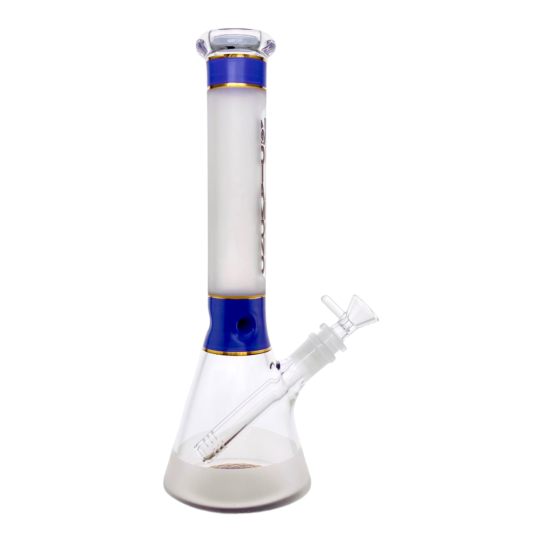 Diamond Glass - 12 Inch Purple & Gold Sandblasted Beaker Bong