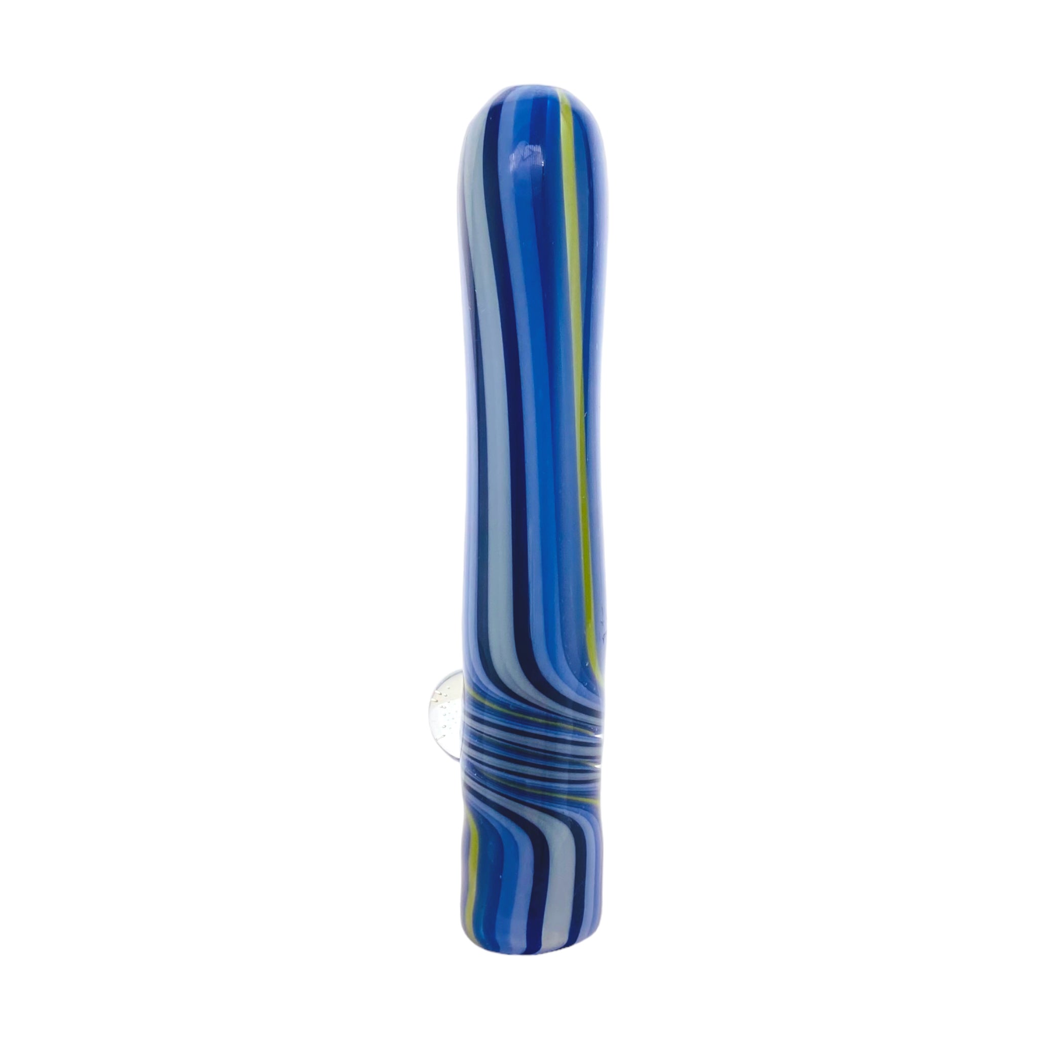 Glass Chillum Pipe - Purple, White, Black Line Work Glass One Hitter