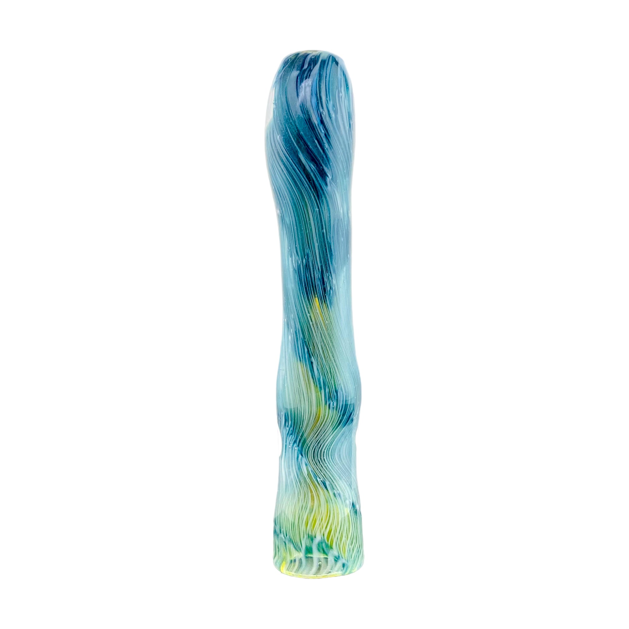 Glass Chillum Pipe - Green & Blue With Sparkles Glass One Hitter