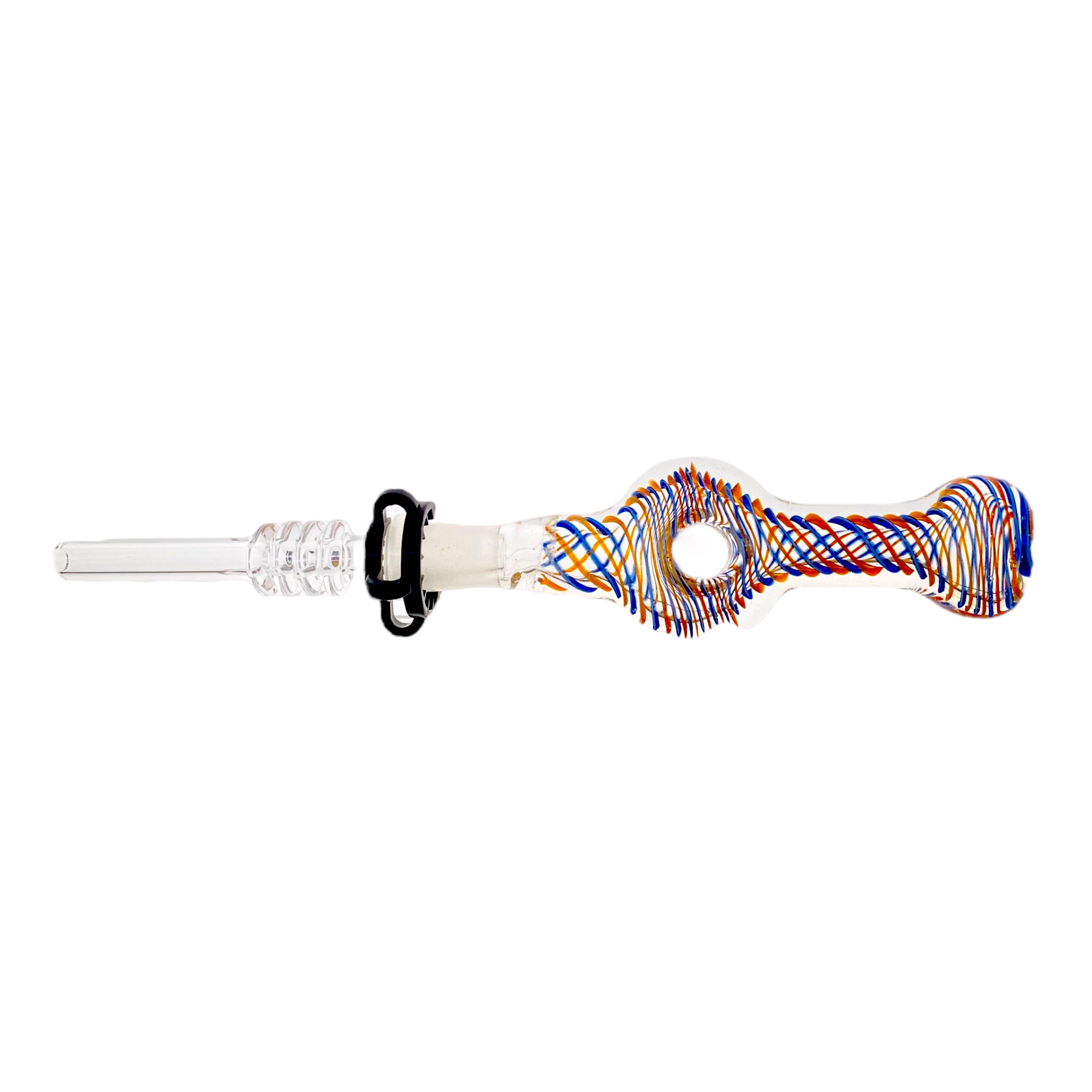 10mm Nectar Collector - Blue And Orange Inside Out Spiral Donut With 10mm Quartz Tip