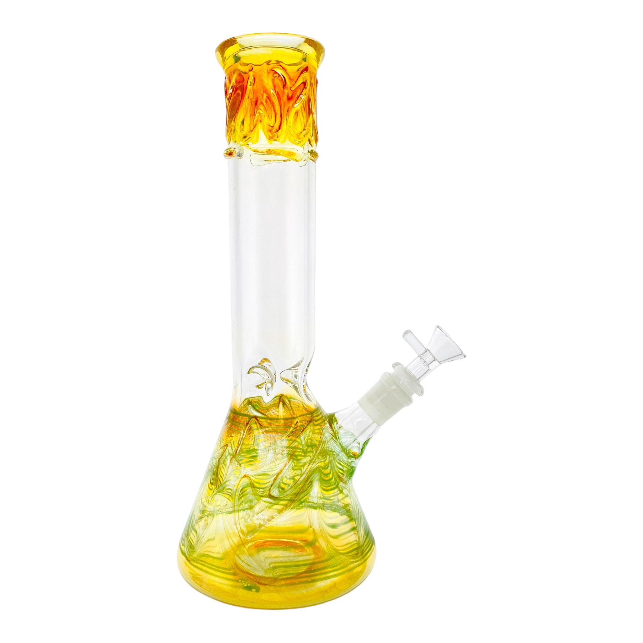 12 Inch Beaker Bong With Color Changing Fuming And Green Wrap And Rake