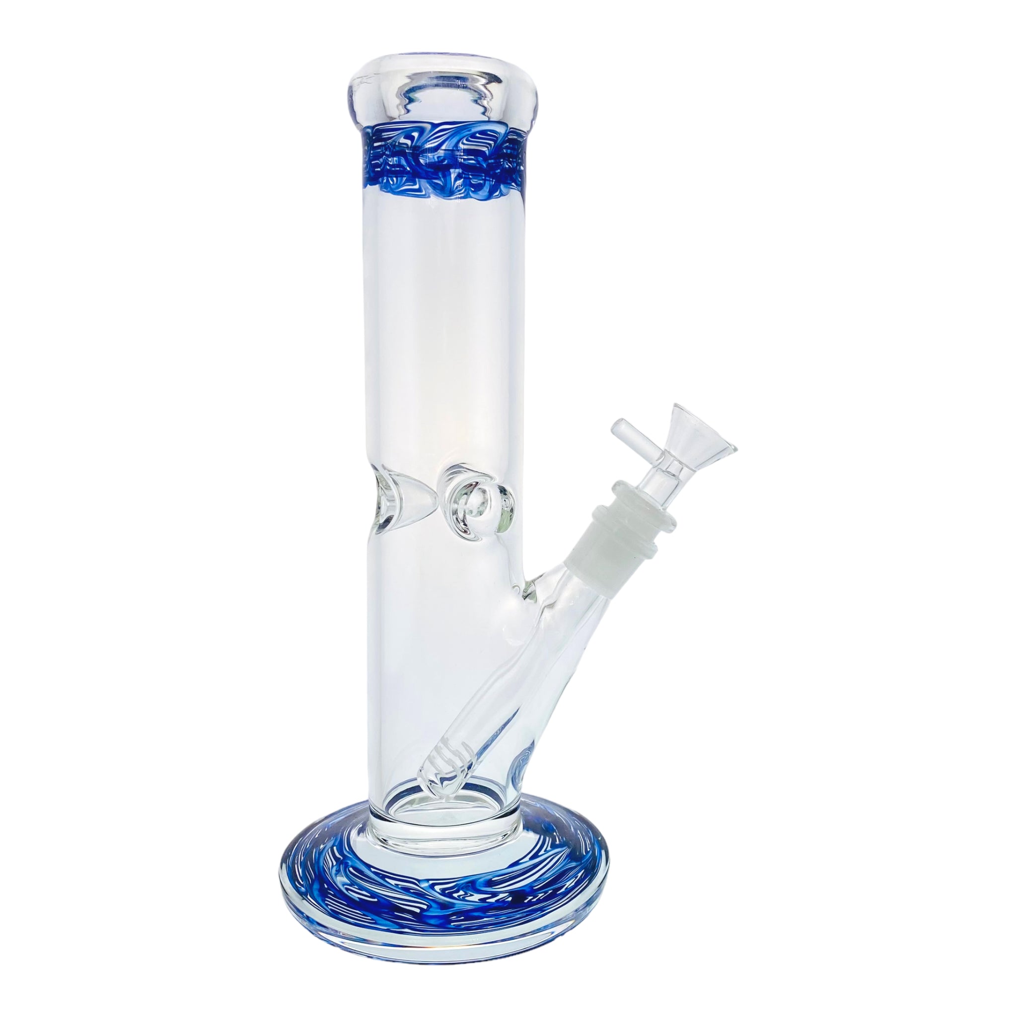 10 Inch Clear Straight Glass Bong With Blue Wrap And Rake