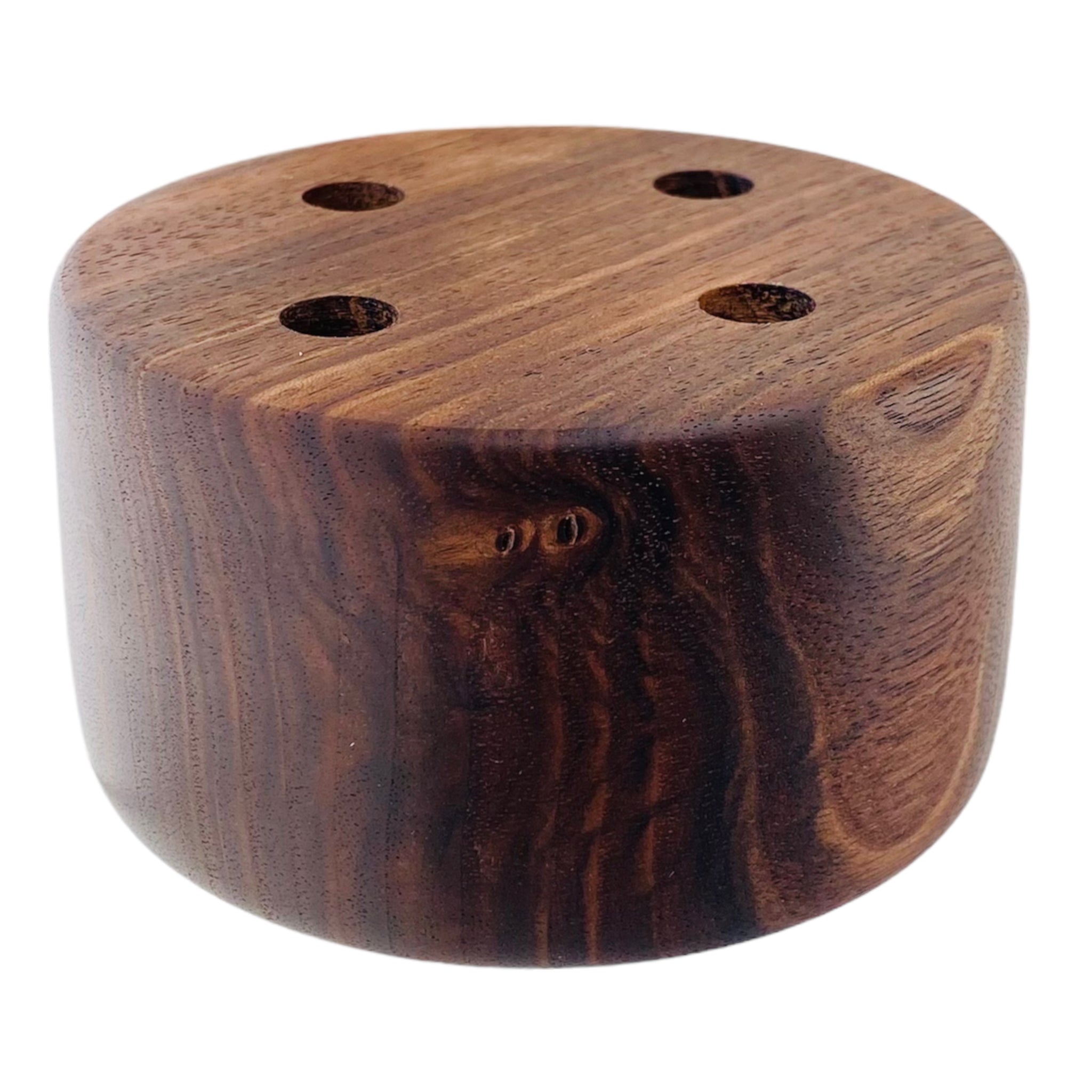 Round 4 Hole Wood Display Stand Holder For 10mm Bong Bowl Pieces Or Quartz Bangers - Black Walnut