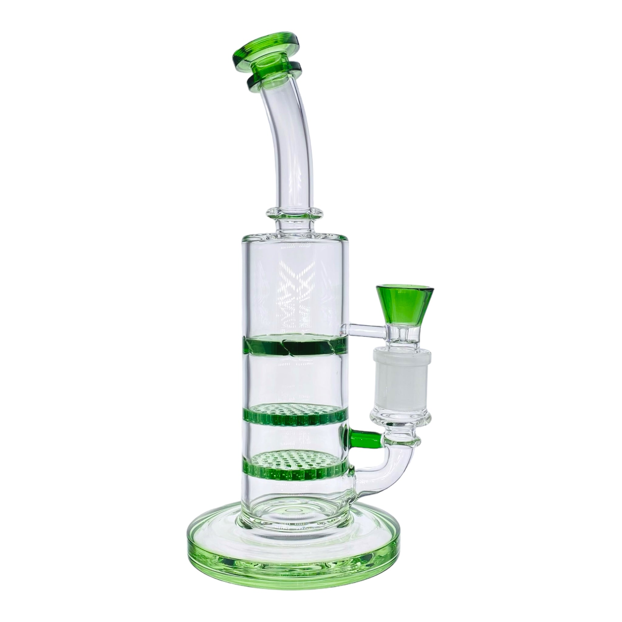 10 Inch Green Inline Bong With Double Honeycomb Percs And Smoke Turbine