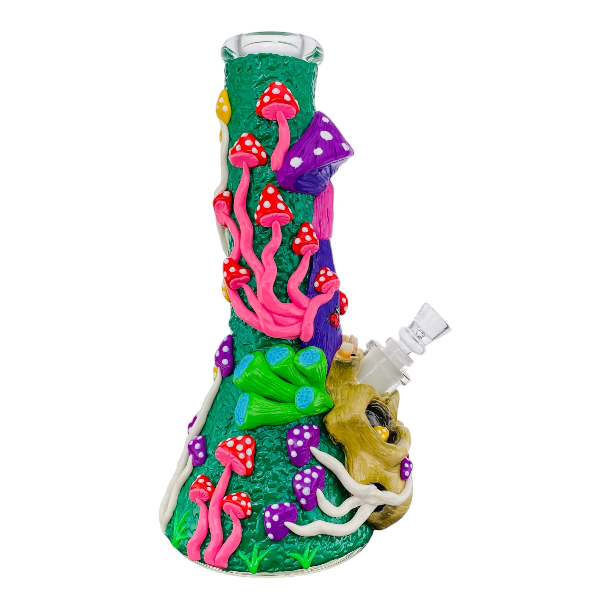 cute Skull And Mushrooms Glass Beaker Bong