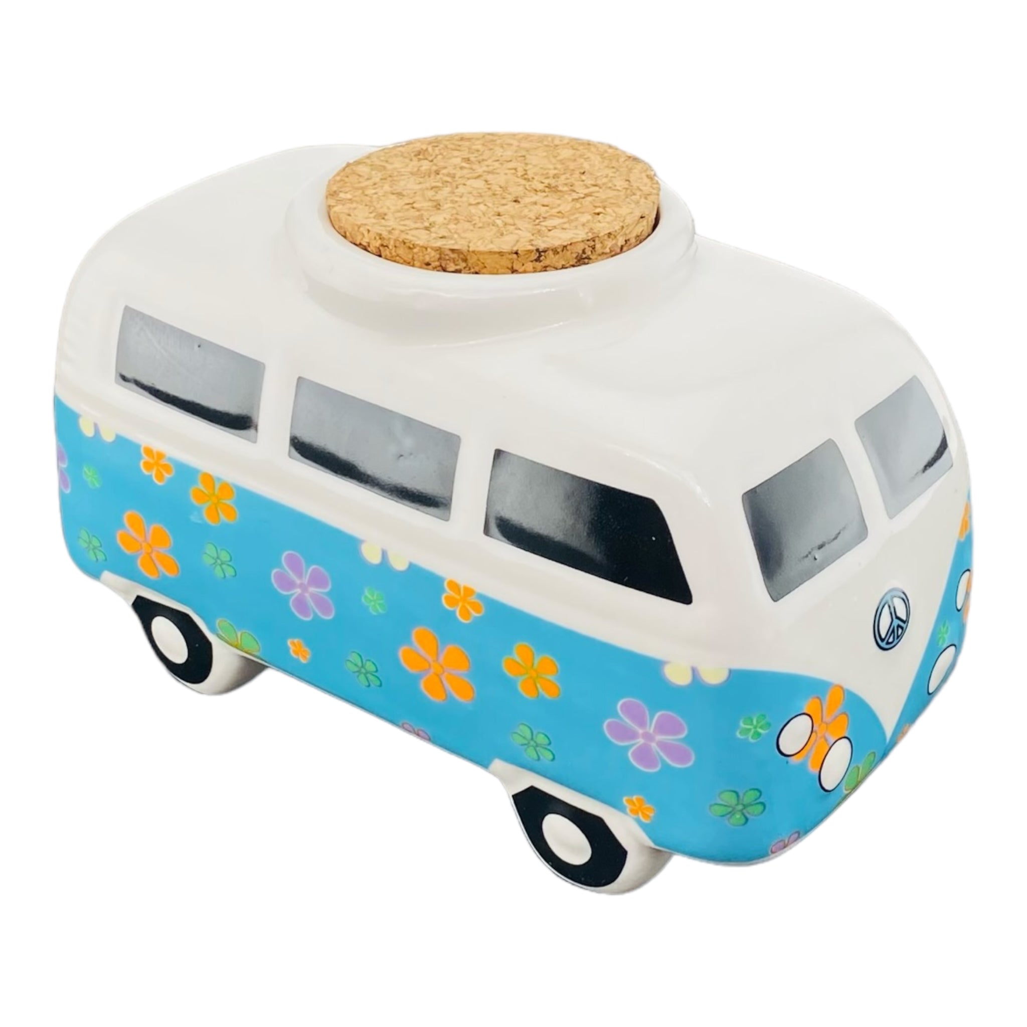 Ceramic Hippie VW Bus Stash Jar With Cork