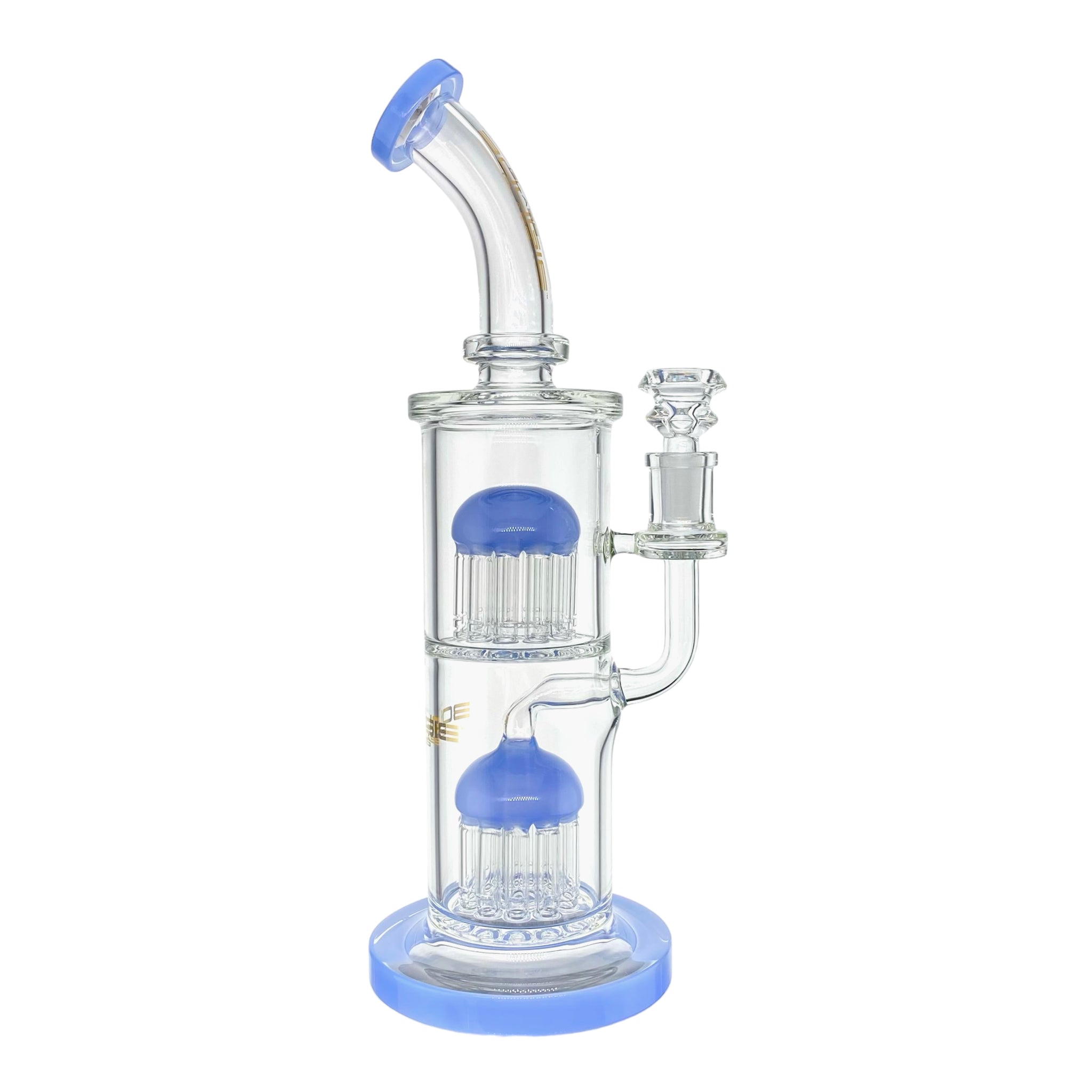 Bougie Glass Large Dab Rig With Periwinkle Double Tree Perc 12 Inches Tall