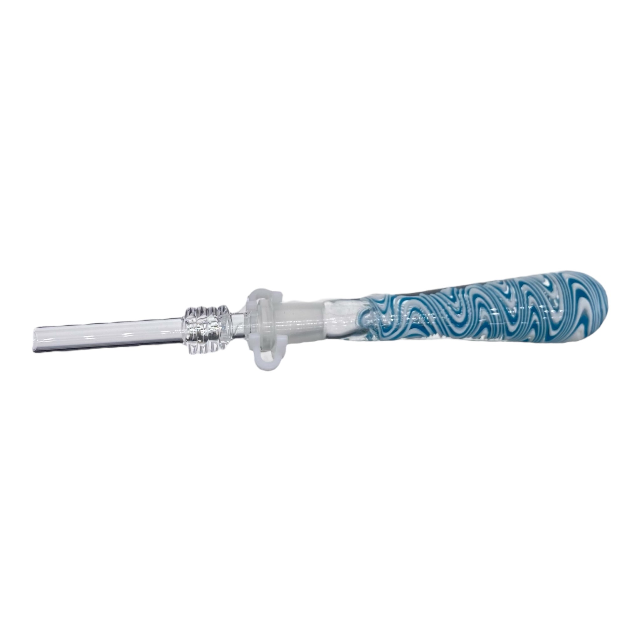 10mm Nectar Collector - Blue And White Linework Inside Out With 10mm Quartz Tip