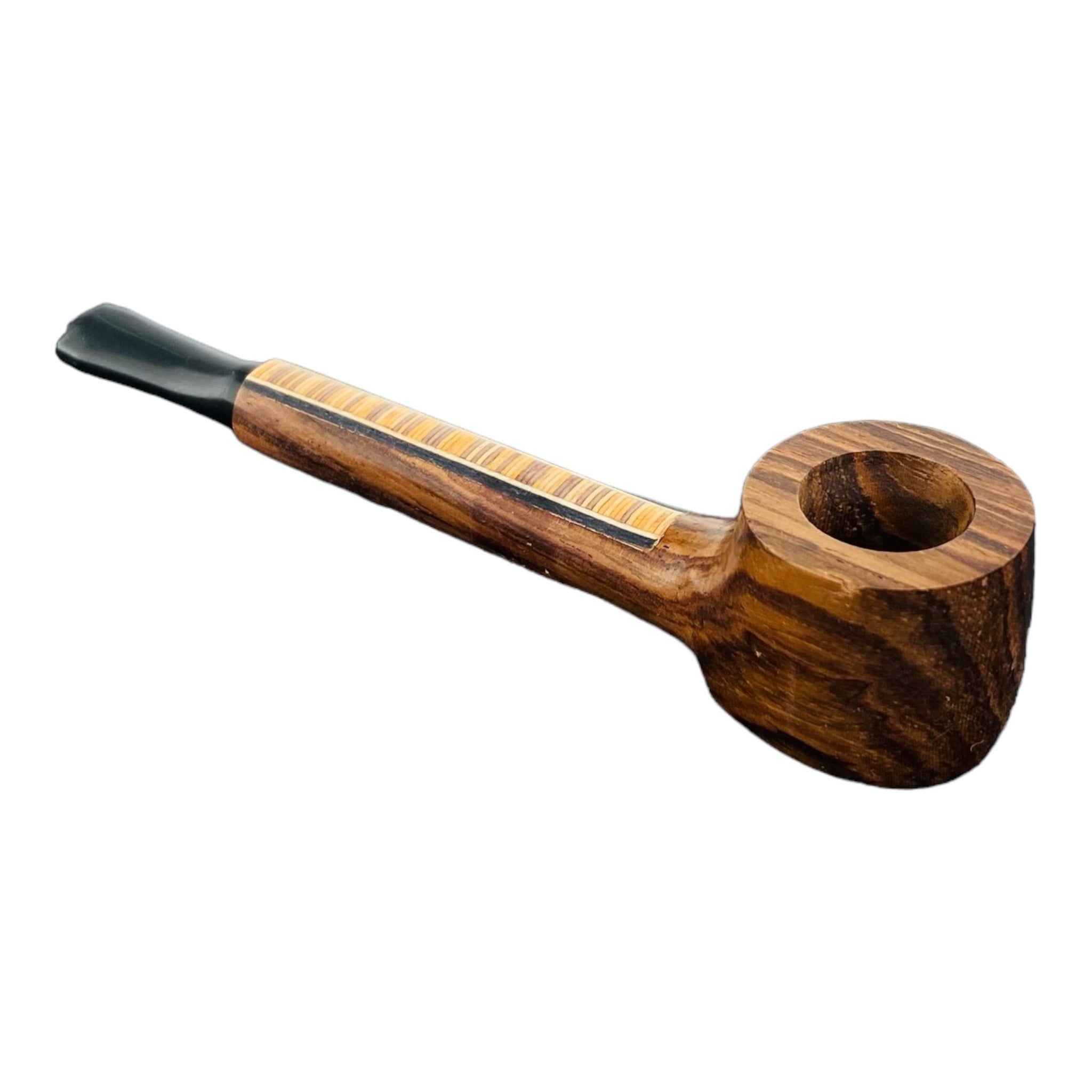 old school Wood Hand Pipe - Long Skinny Stem With Wood Inlay And Plastic Mouthpiece