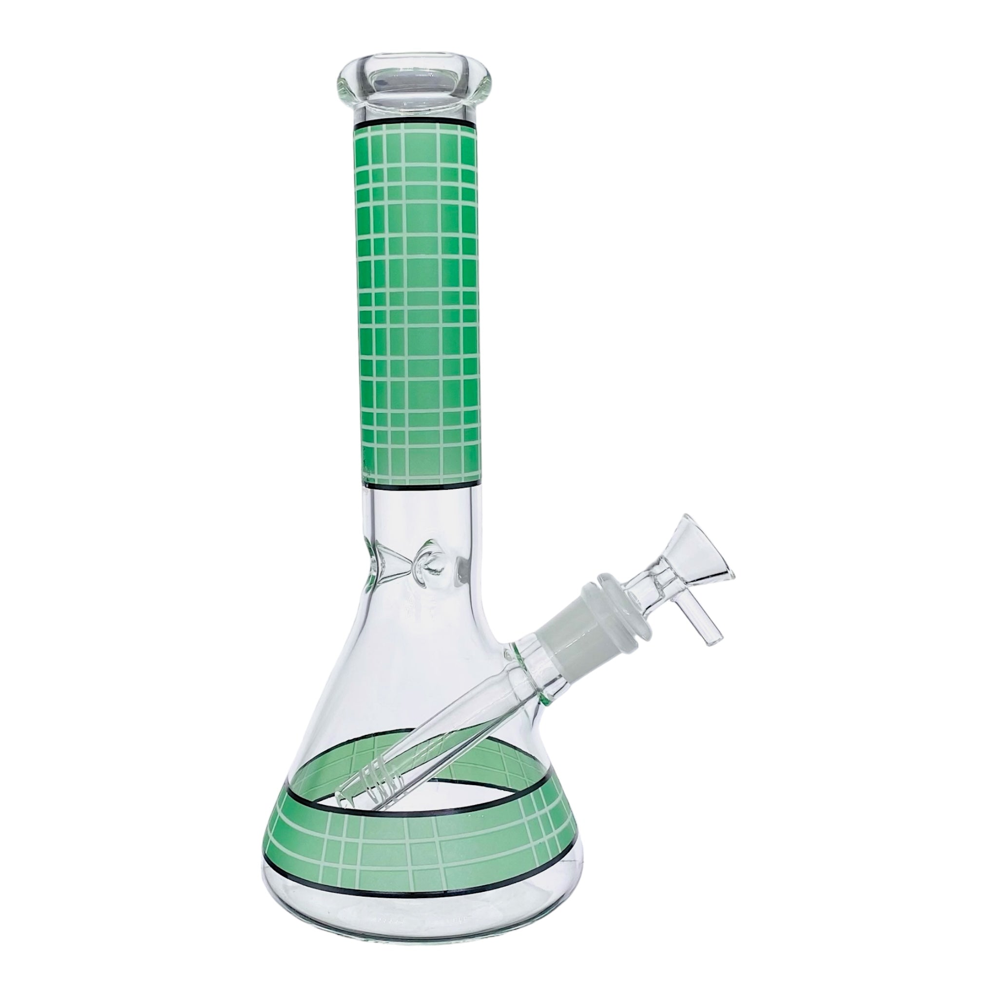 cute 10 Inch Clear Beaker Glass Bong With Green Plaid for sale