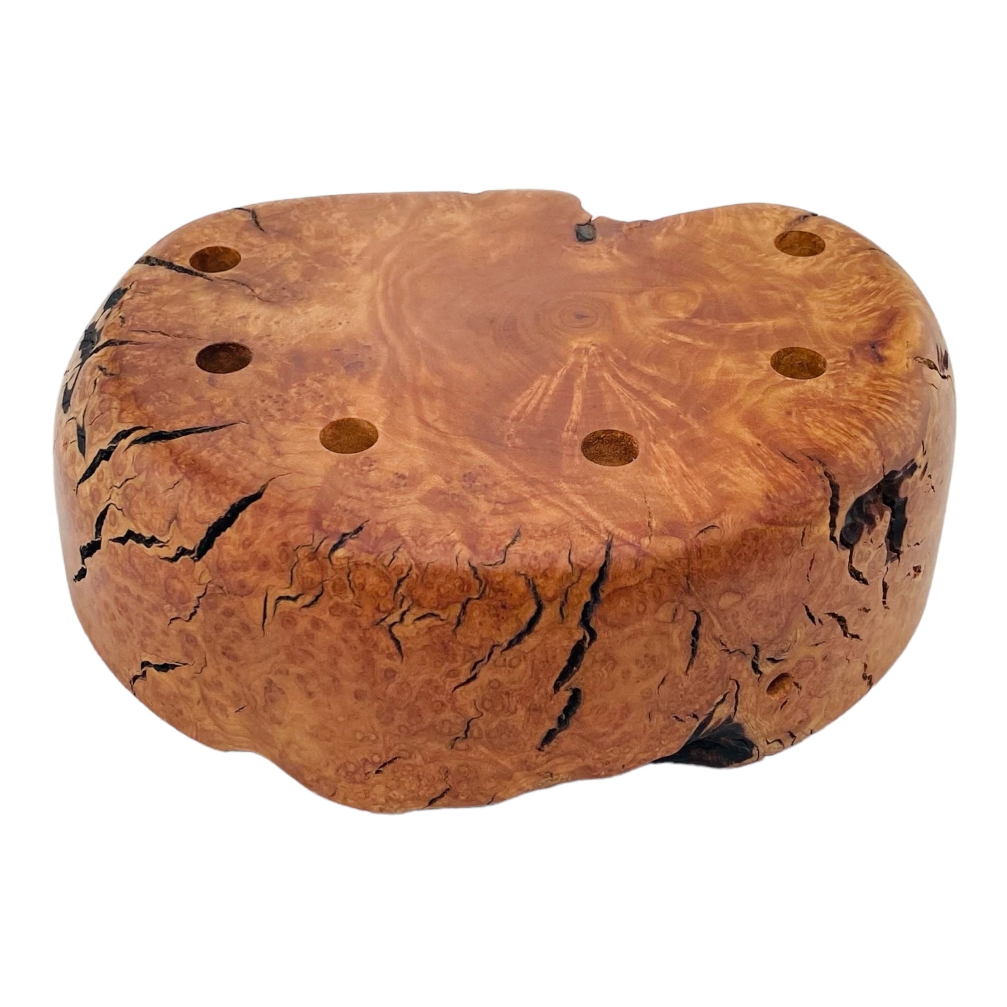 6 Hole Wood Display Stand Holder For 10mm Bong Bowl Pieces Or Quartz Bangers - Wild Fire Charred Manzanita Burl