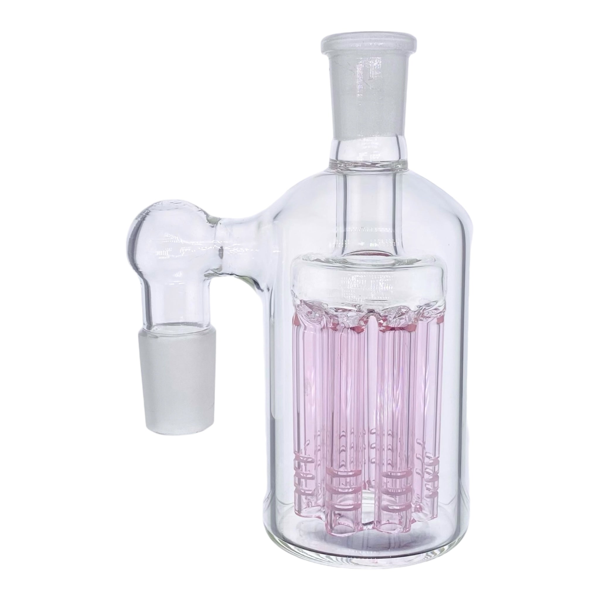 Pink 18mm Male Ash Cathcer To 14mm Female With 90 Degree Joint And Tree Perc
