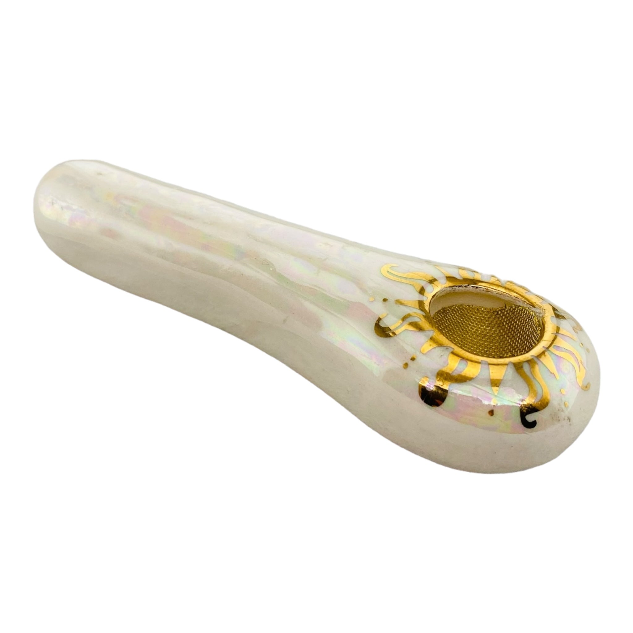 Pearl White Ceramic Hand Pipe Basic Spoon with brass screen