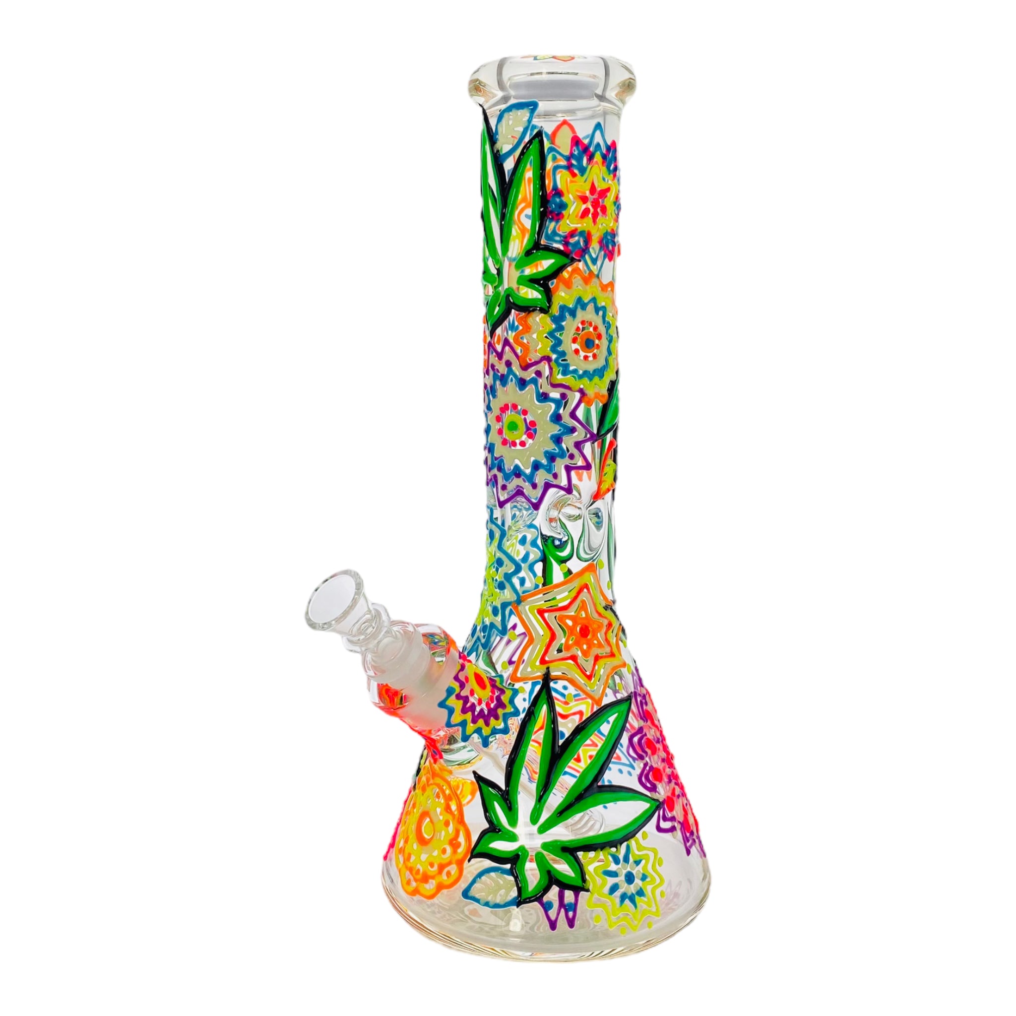 best cheap portable Groovy hippie Flower Power 9mm Thick Glass Beaker Bong
