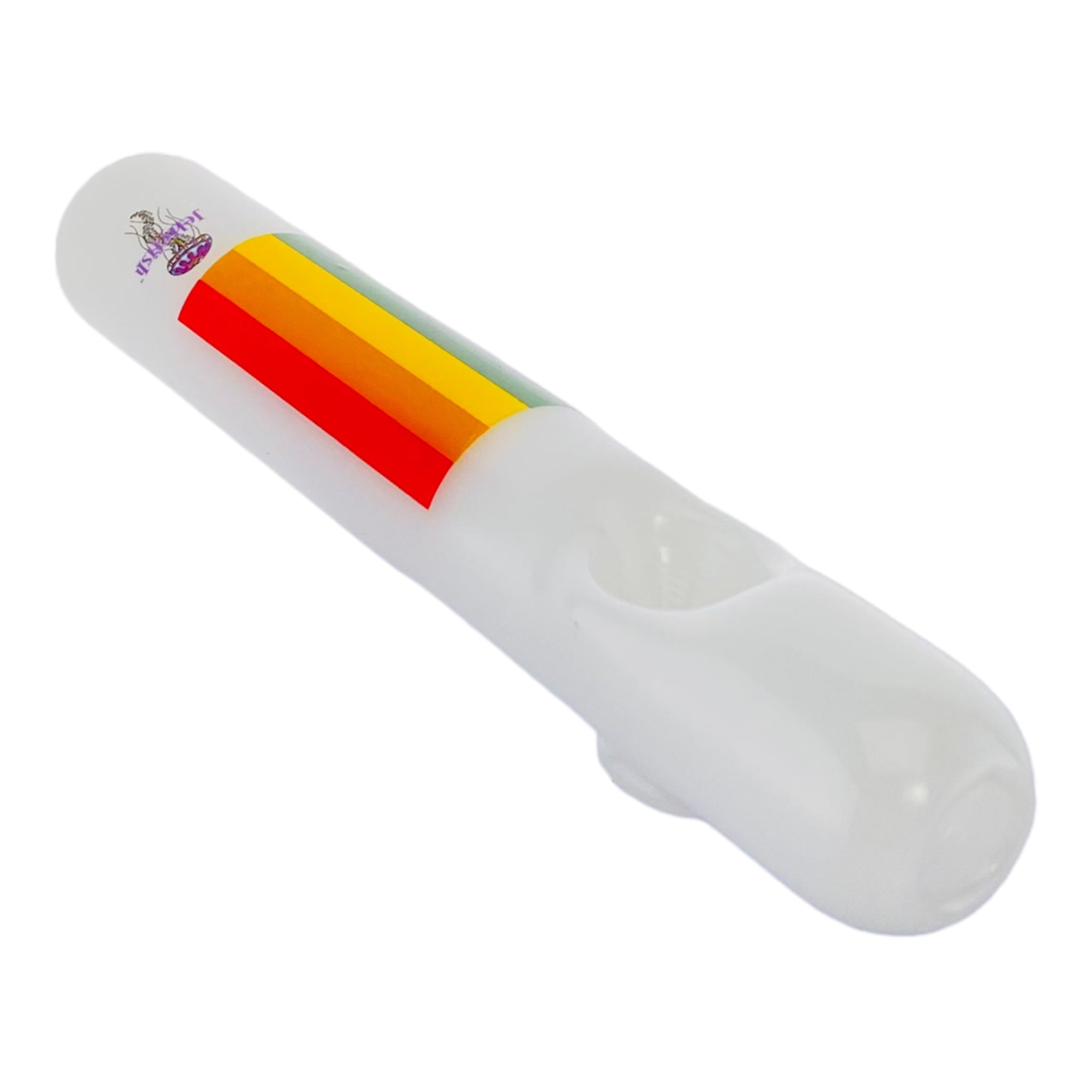 White Glass Steamroller With Rainbow