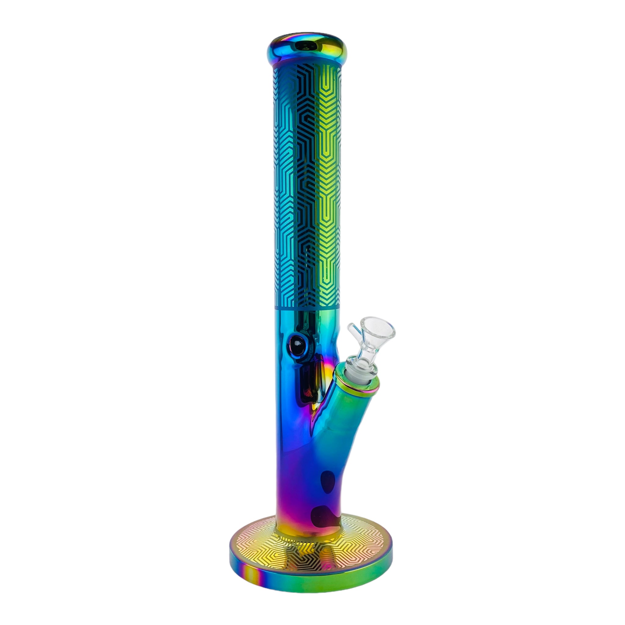 Rainbow Reflective Straight Tube Bong With Sacred Geometry