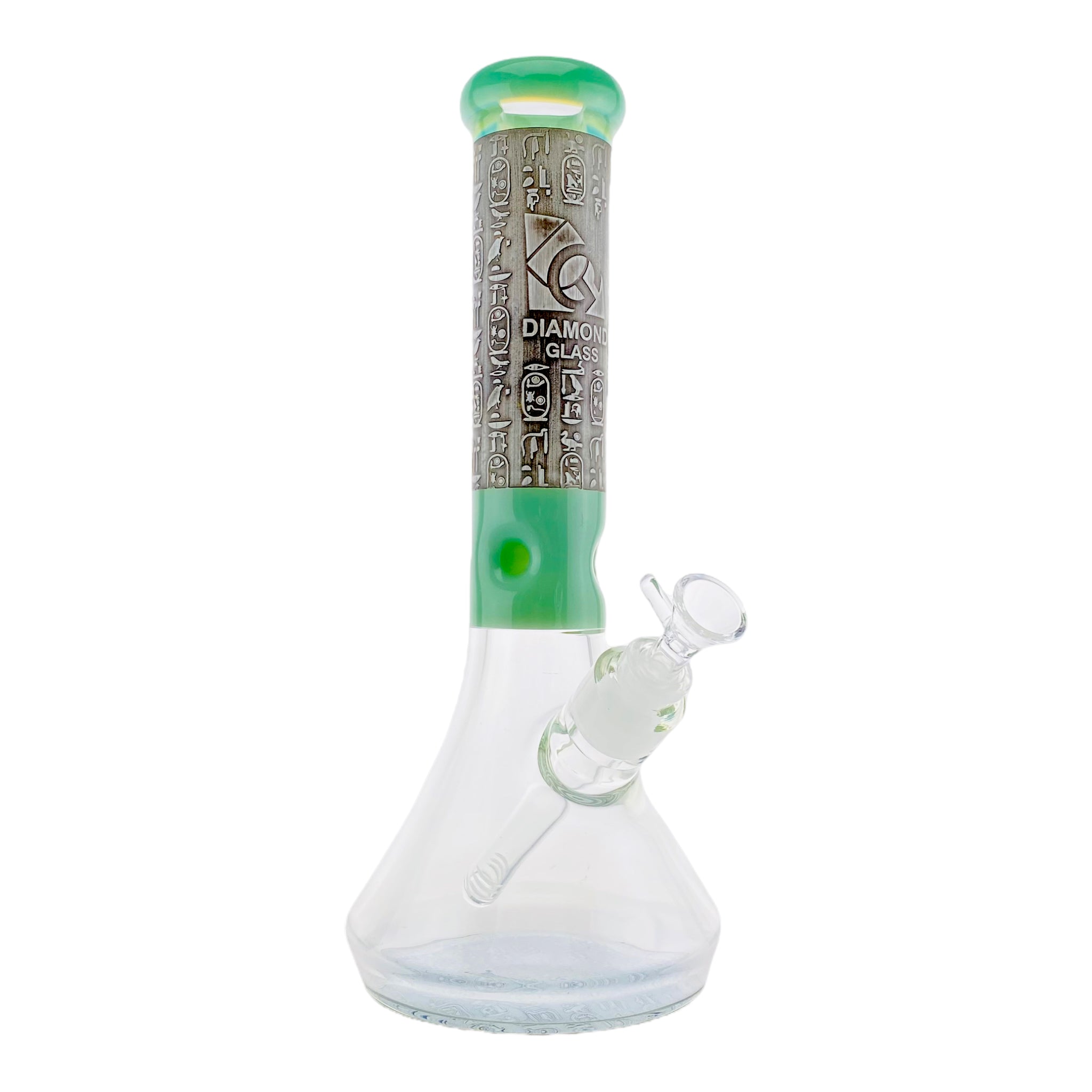 Diamond Glass - 9mm Thick Green Beaker Bong With Sandblasted Egyptian Symbols