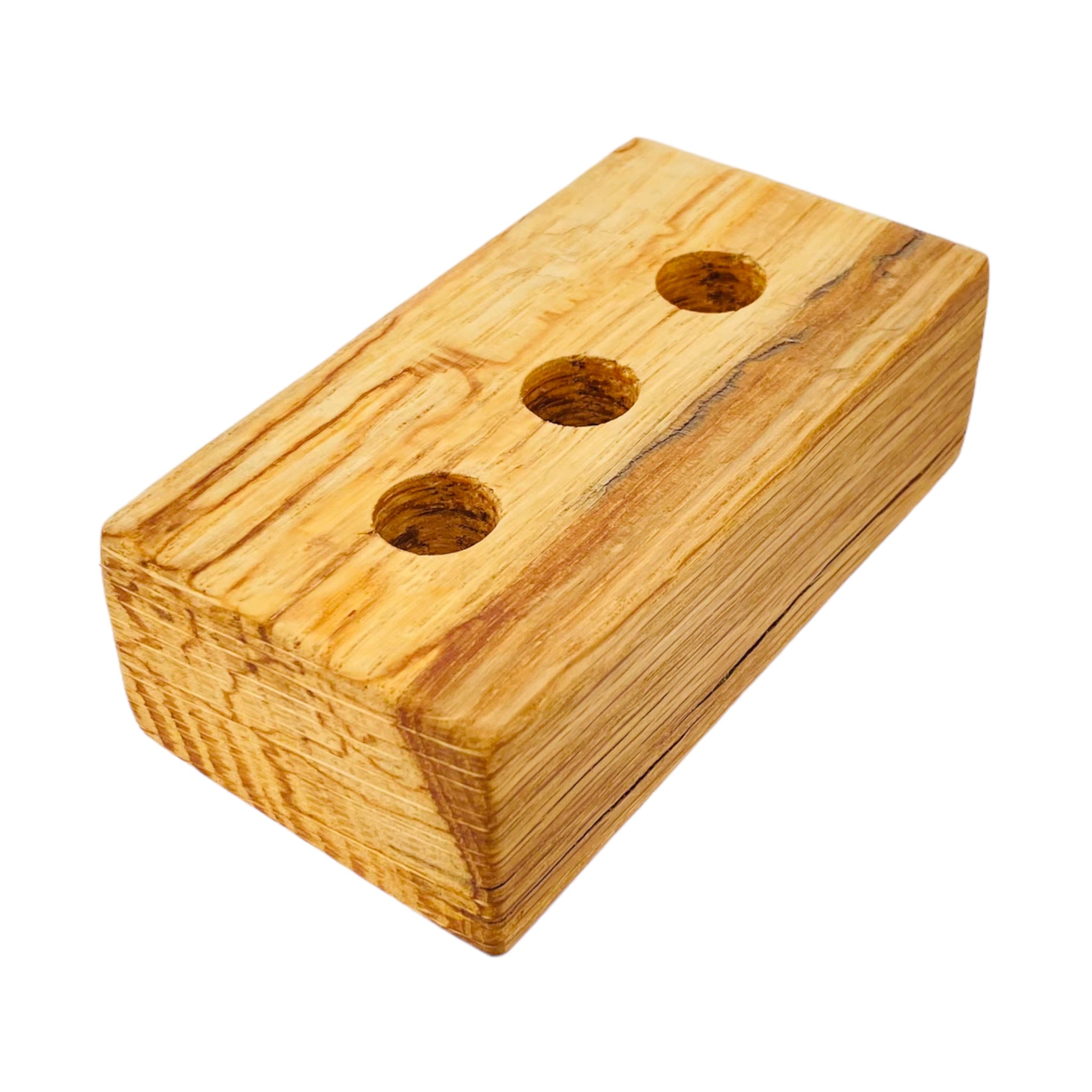 3 Hole Wood Display Stand Holder For 14mm Bong Bowl Pieces Or Quartz Bangers - Cork Oak