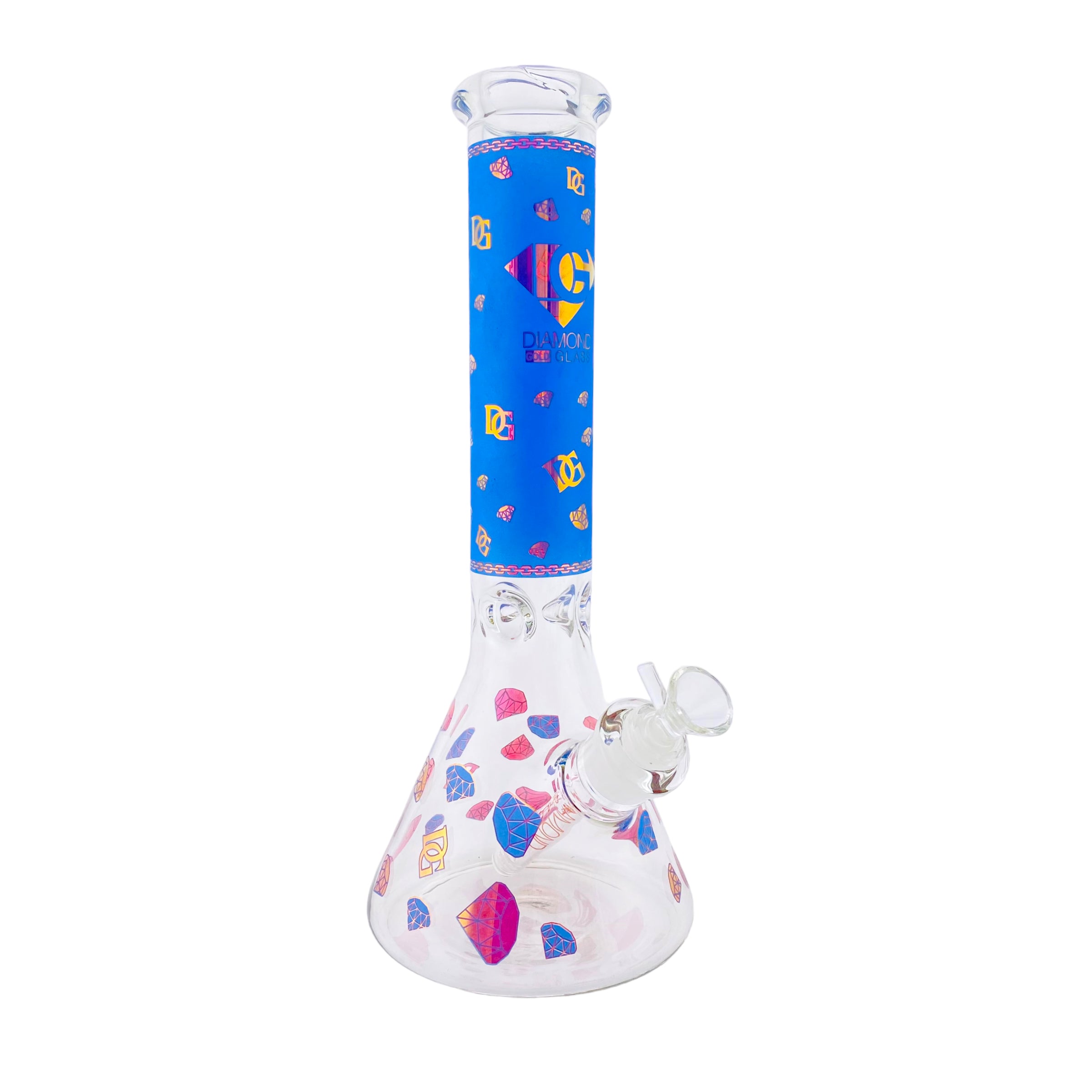 Diamond Glass 9mm Beaker Bong With Blue And Pink Diamond Decals