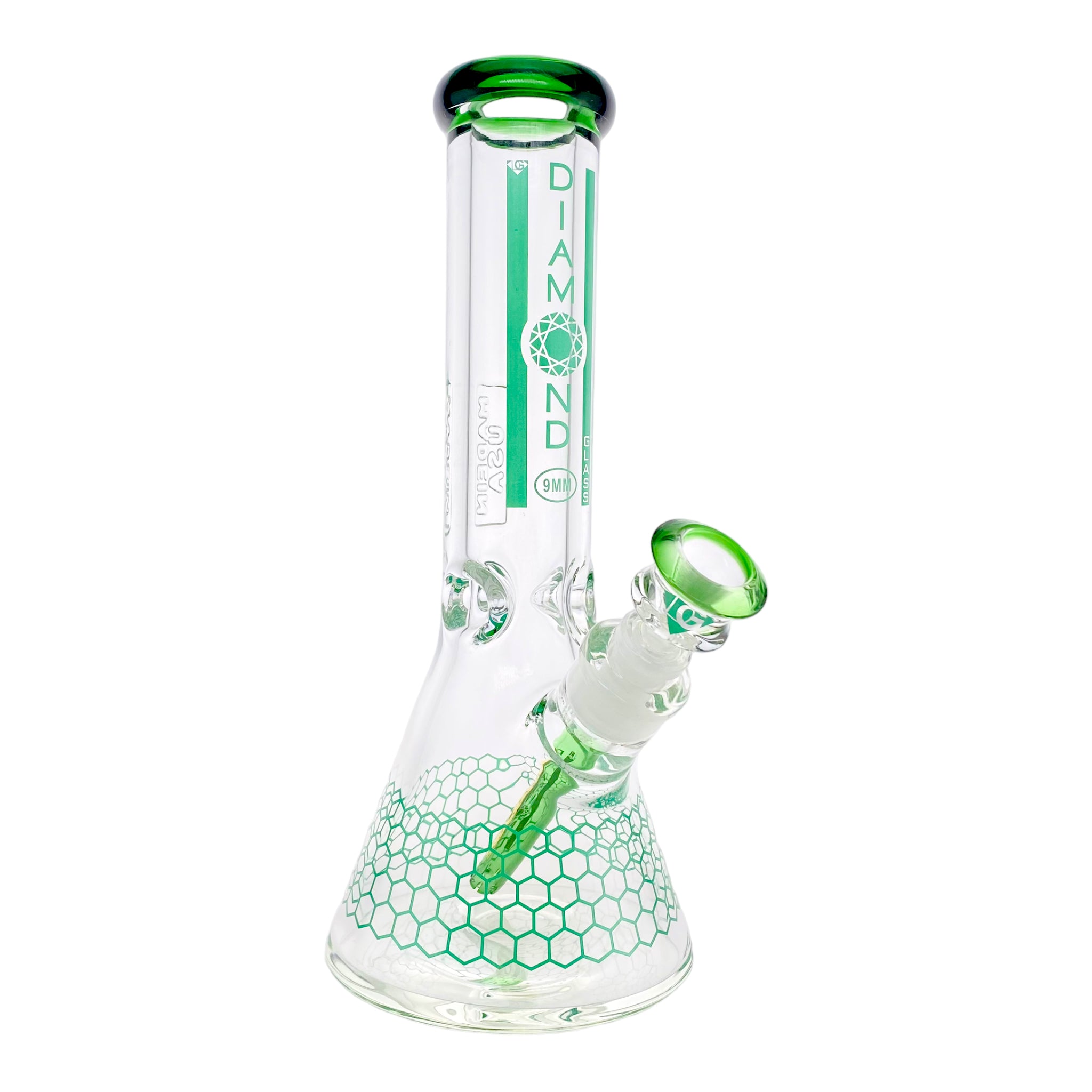 Diamond Glass - 12 Inch Beaker With Green Honeycomb 9mm Thick