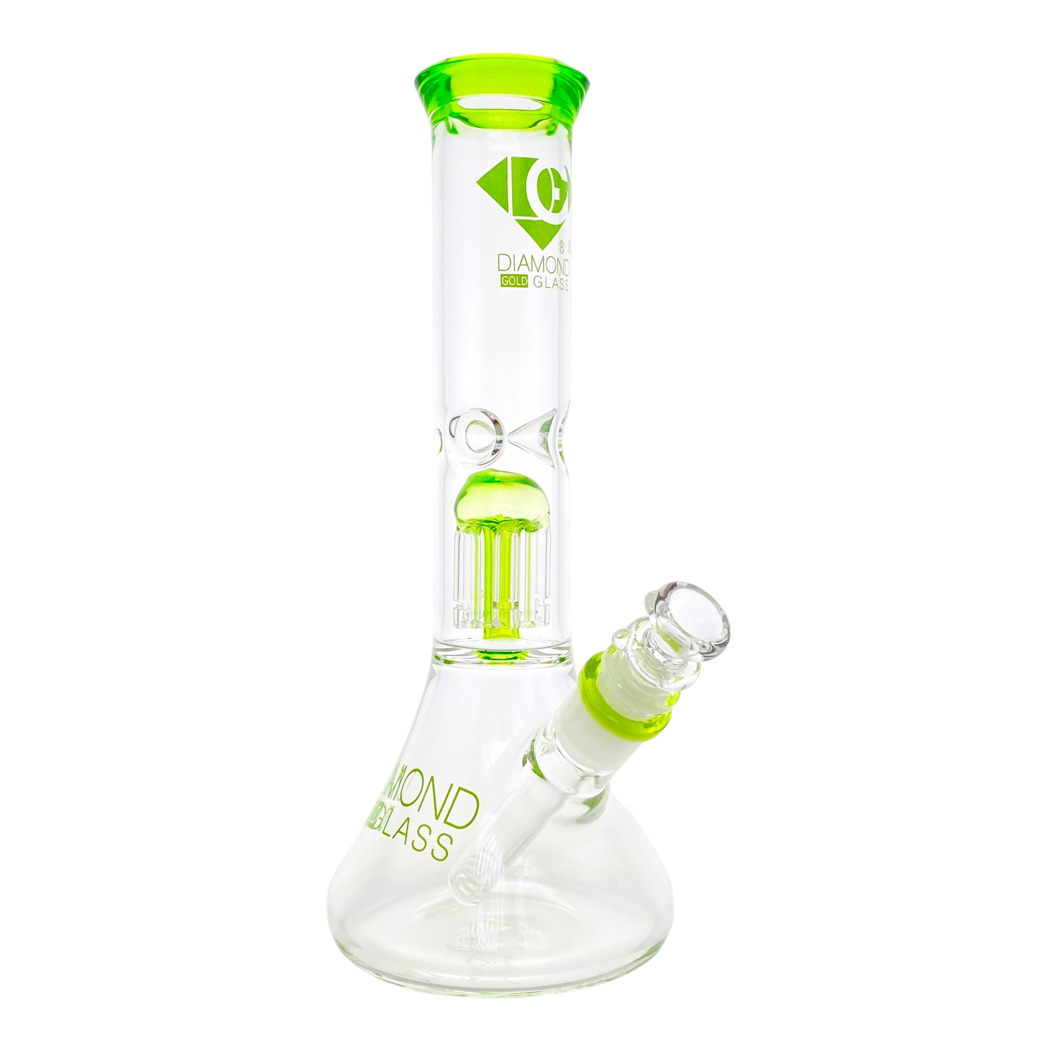 Diamond Glass Bong - 12 Inch Beaker With Tree Perc And Green Accent