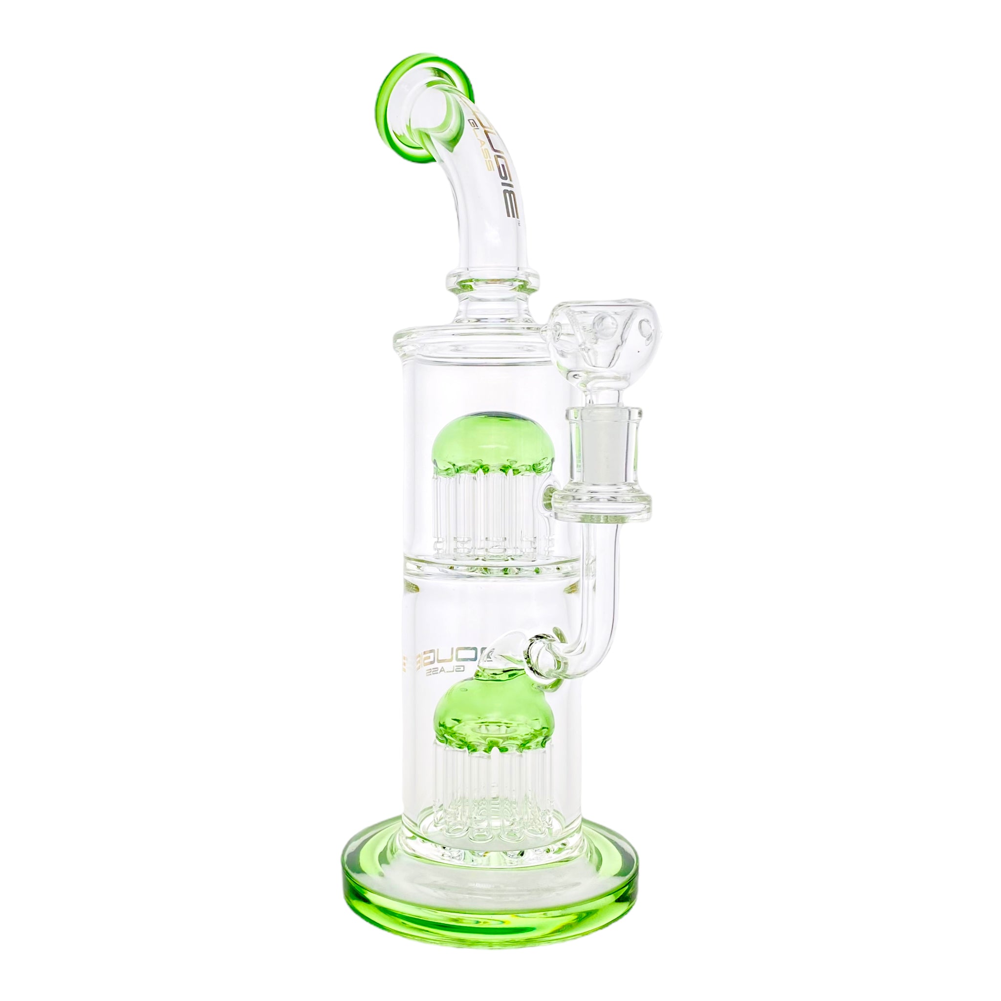 Bougie Glass Large Dab Rig With Green Double Tree Perc 12 Inches Tall