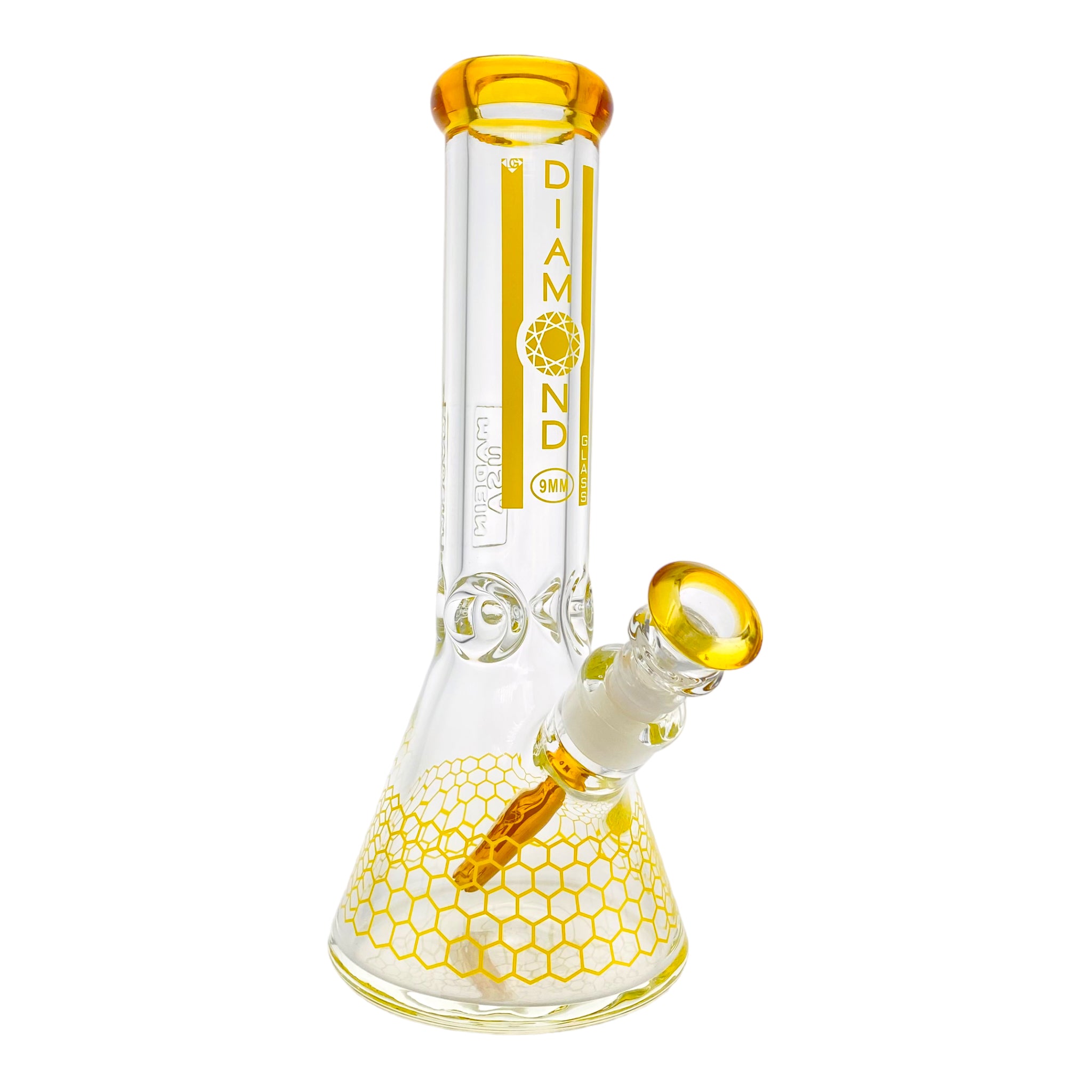 Diamond Glass - 12 Inch Beaker With Amber Yellow Honeycomb 9mm Thick