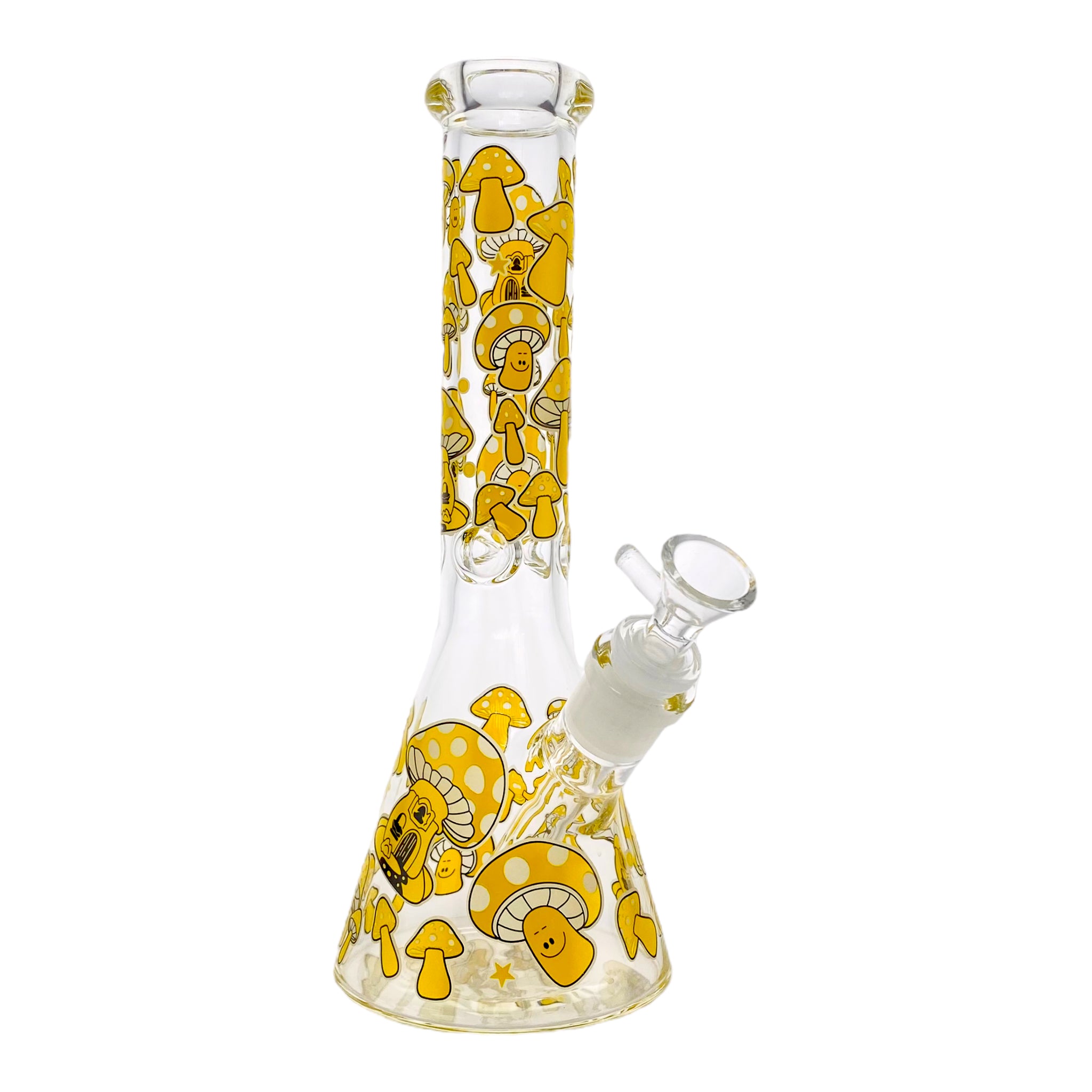 10 Inch Glass Beaker Bong With Yellow Mushrooms