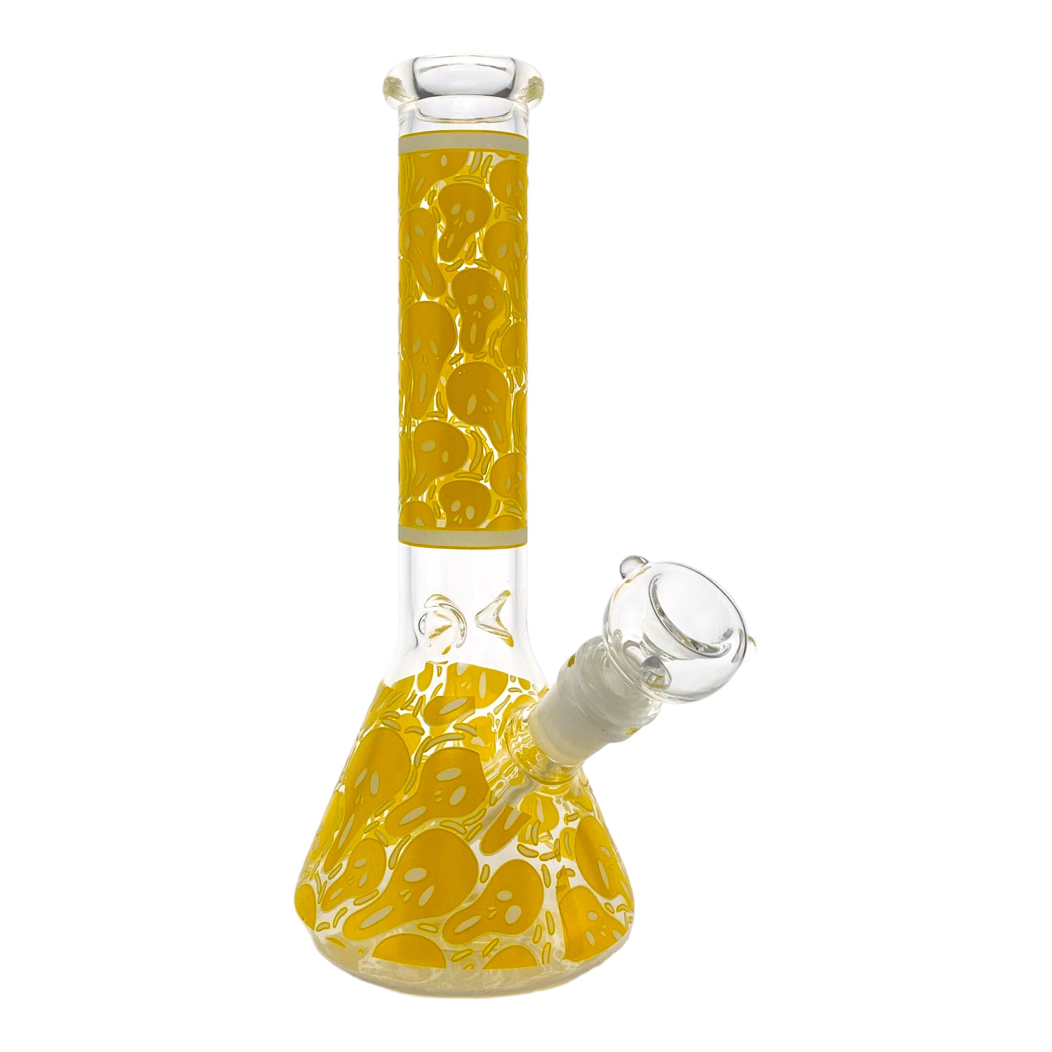 10 Inch Glass Beaker Bong With Yellow Ghosts