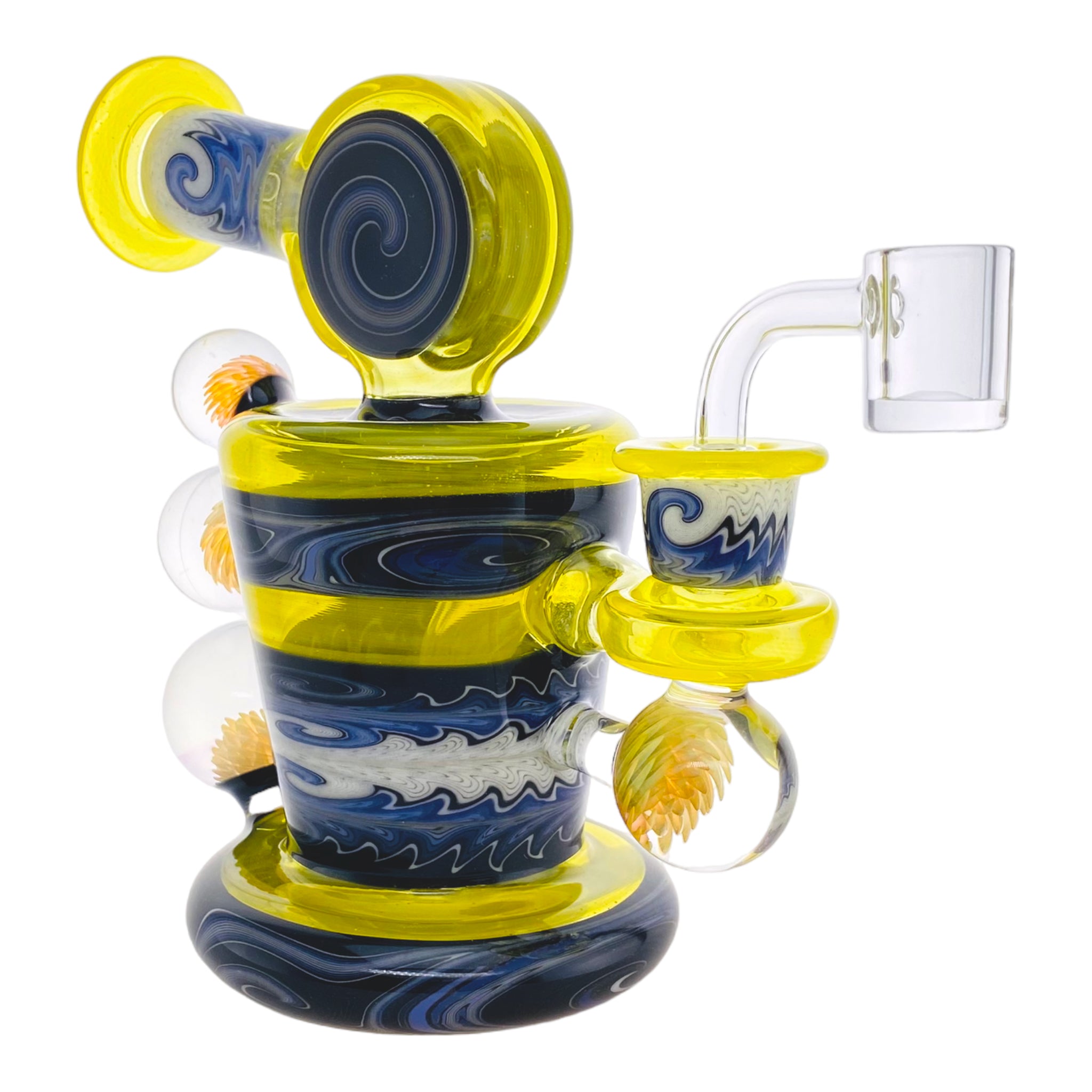 custom heady glass Christian Otis Glass - Custom Lemon Drop Yellow With Blue & White Wig Wag Dab Rig