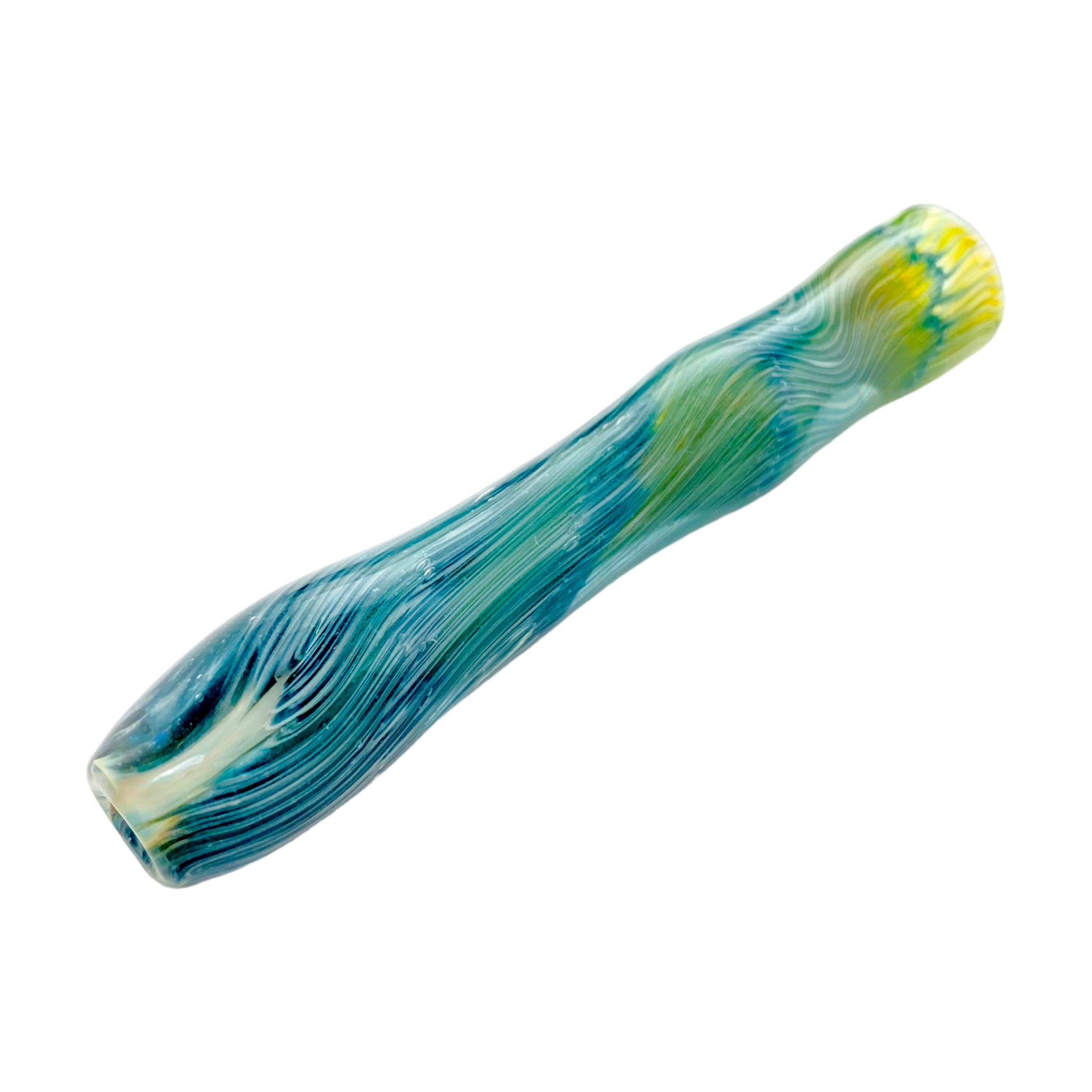 Glass Chillum Pipe - Green & Blue With Sparkles Glass One Hitter