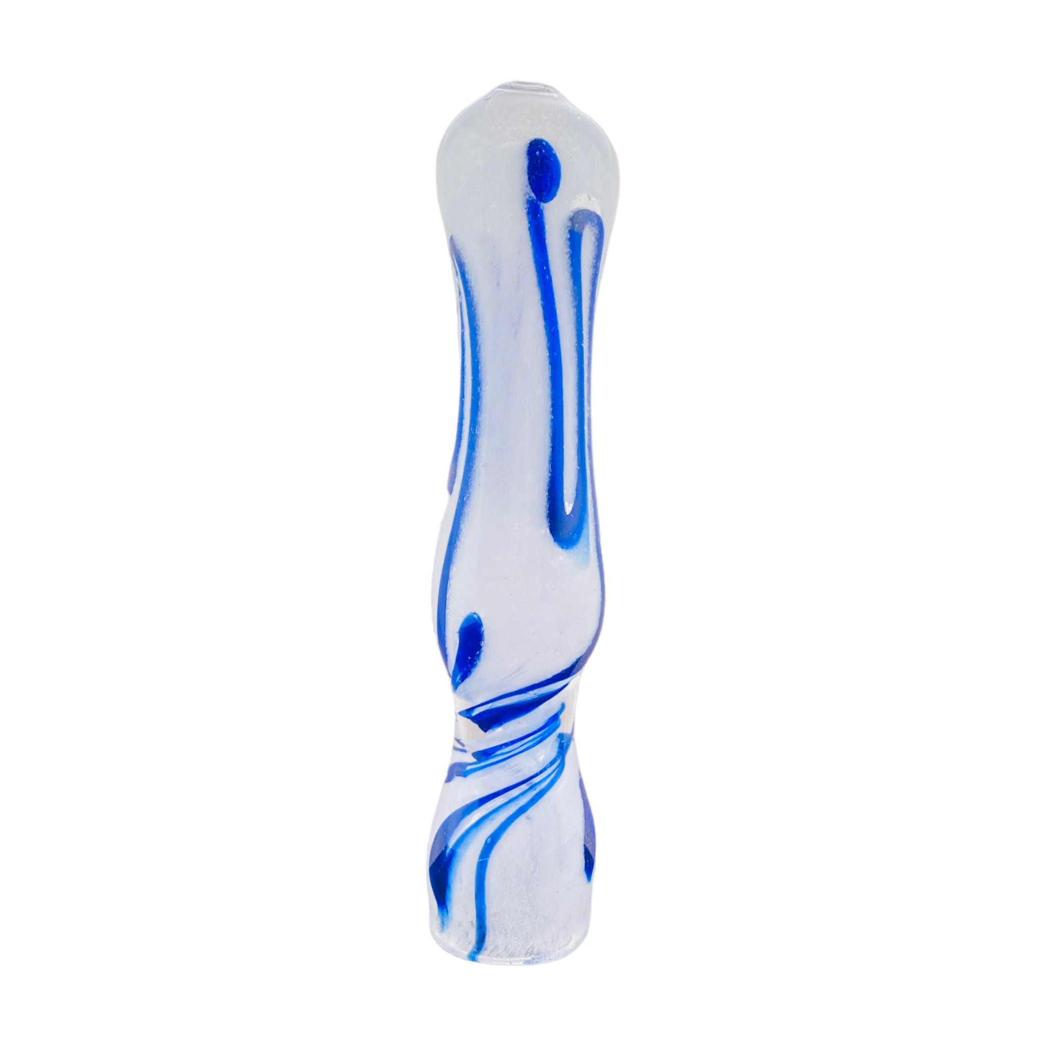 Glass Chillum Pipe - White With Blue Twirl Glass One Hitter