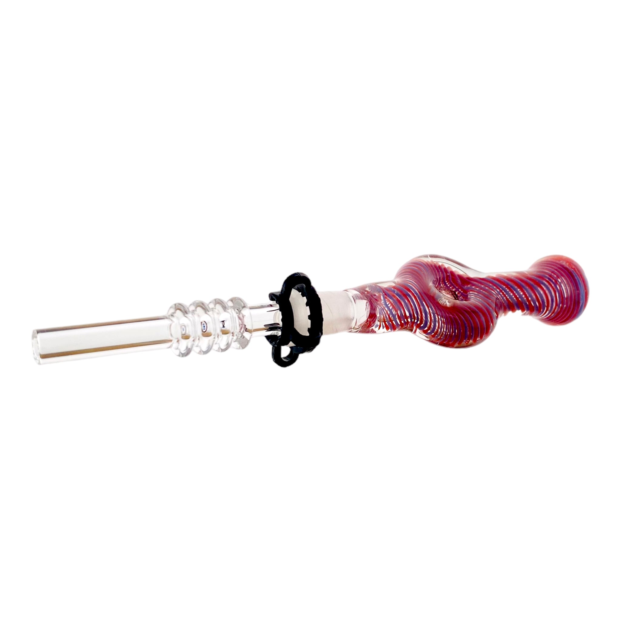 10mm Nectar Collector - Blue And Red Inside Out Spiral Donut With 10mm Quartz Tip